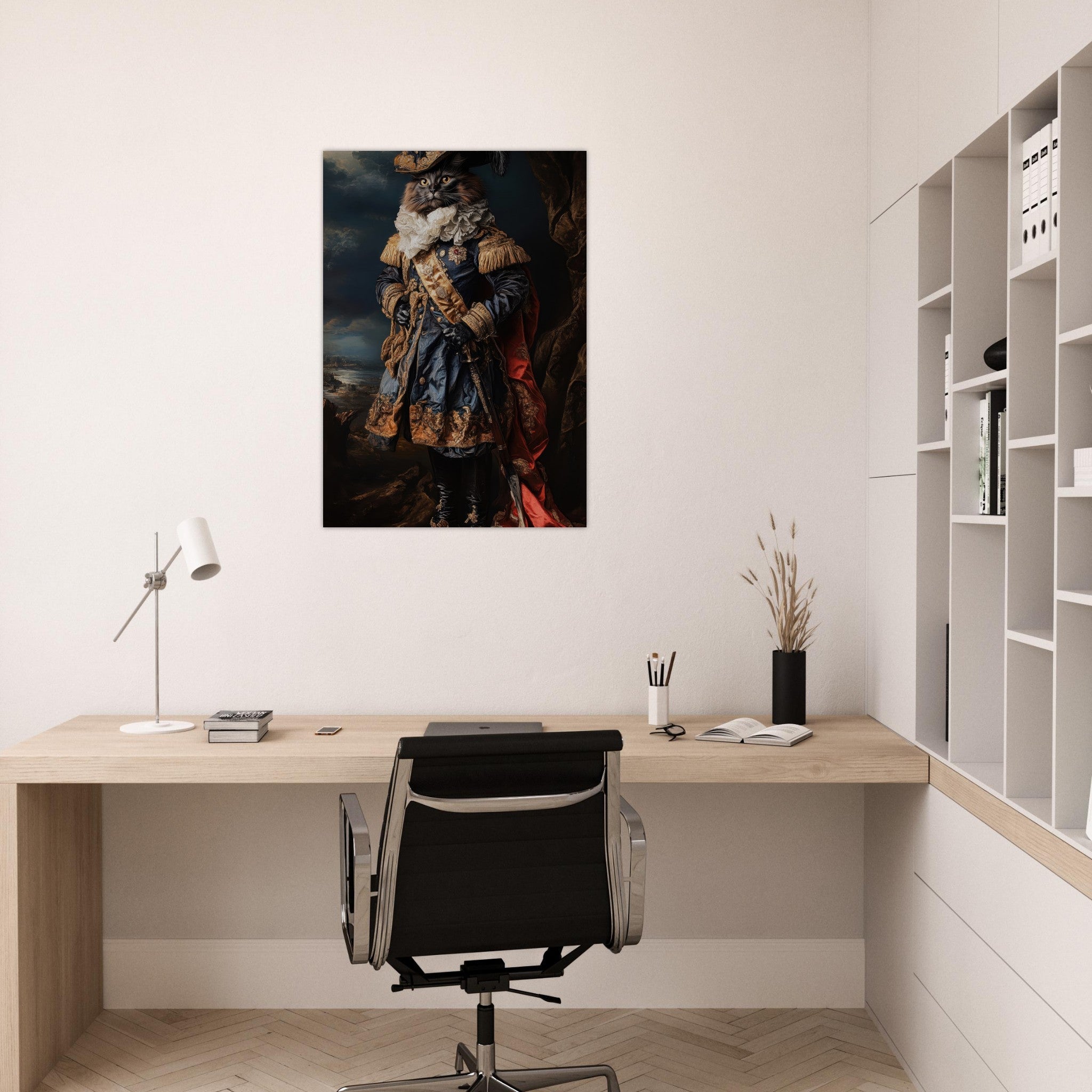 Aluminum Print Portrait - Baroque Military Commander Cat A fierce - looking 8 - Shop Ai Art WebShop - Digital Art online Store