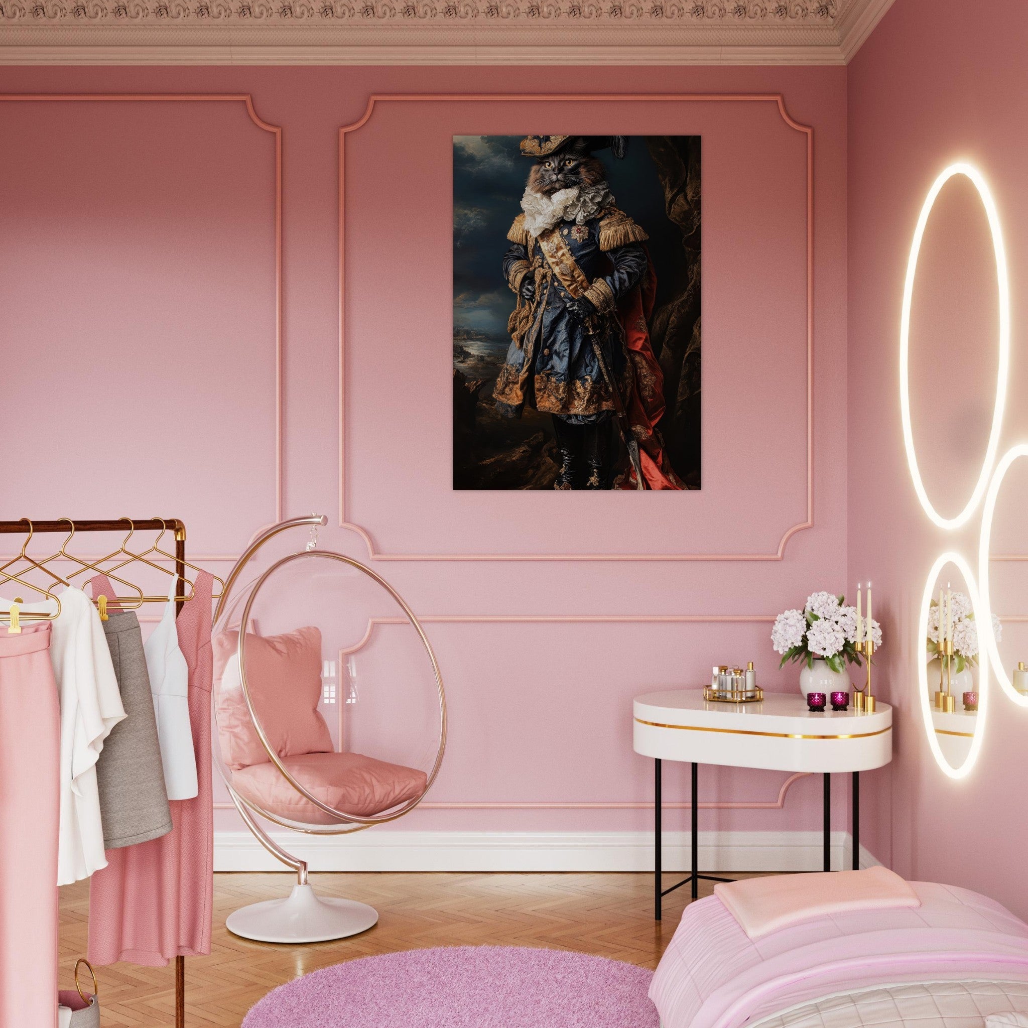 Aluminum Print Portrait - Baroque Military Commander Cat A fierce - looking 8 - Shop Ai Art WebShop - Digital Art online Store