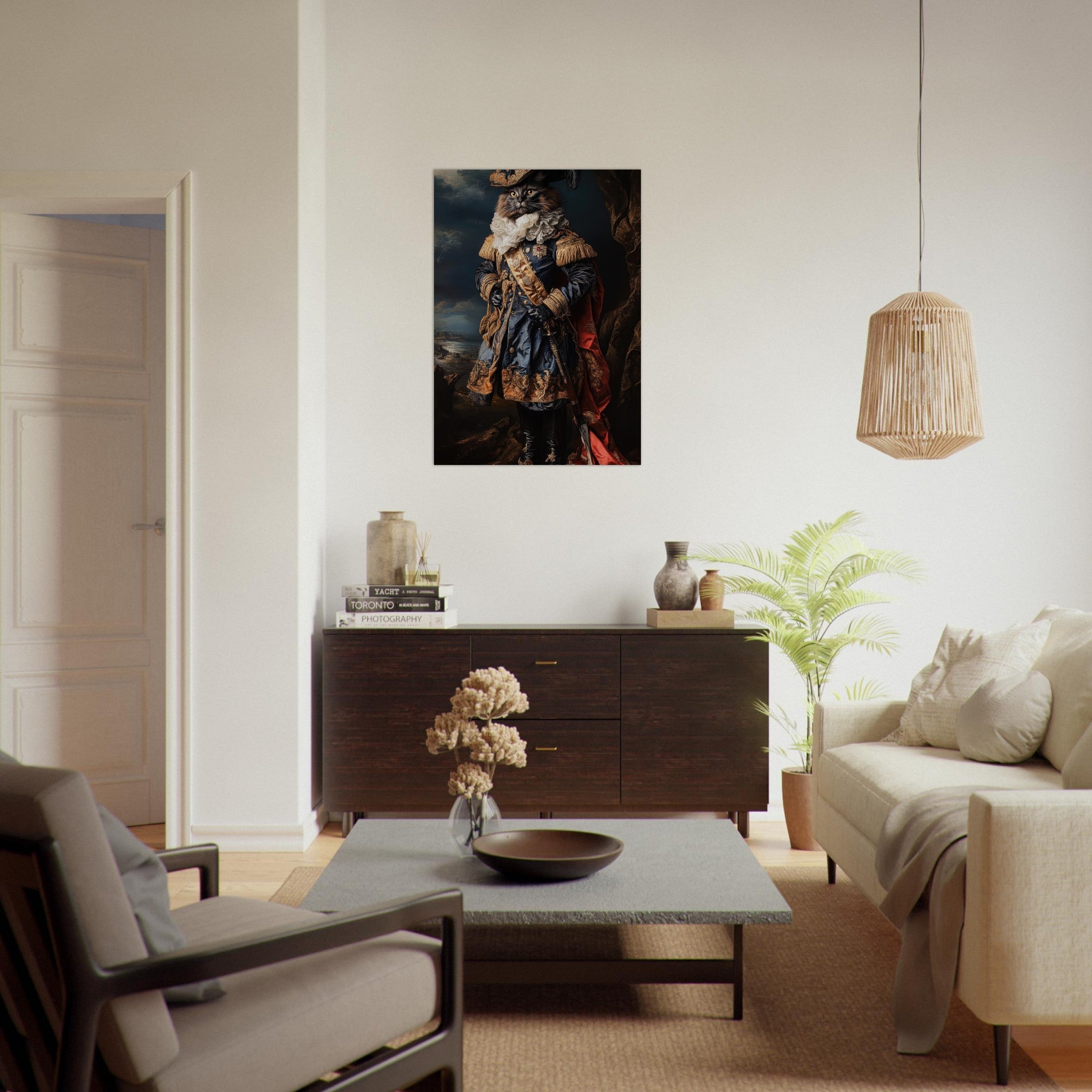 Aluminum Print Portrait - Baroque Military Commander Cat A fierce - looking 8 - Shop Ai Art WebShop - Digital Art online Store