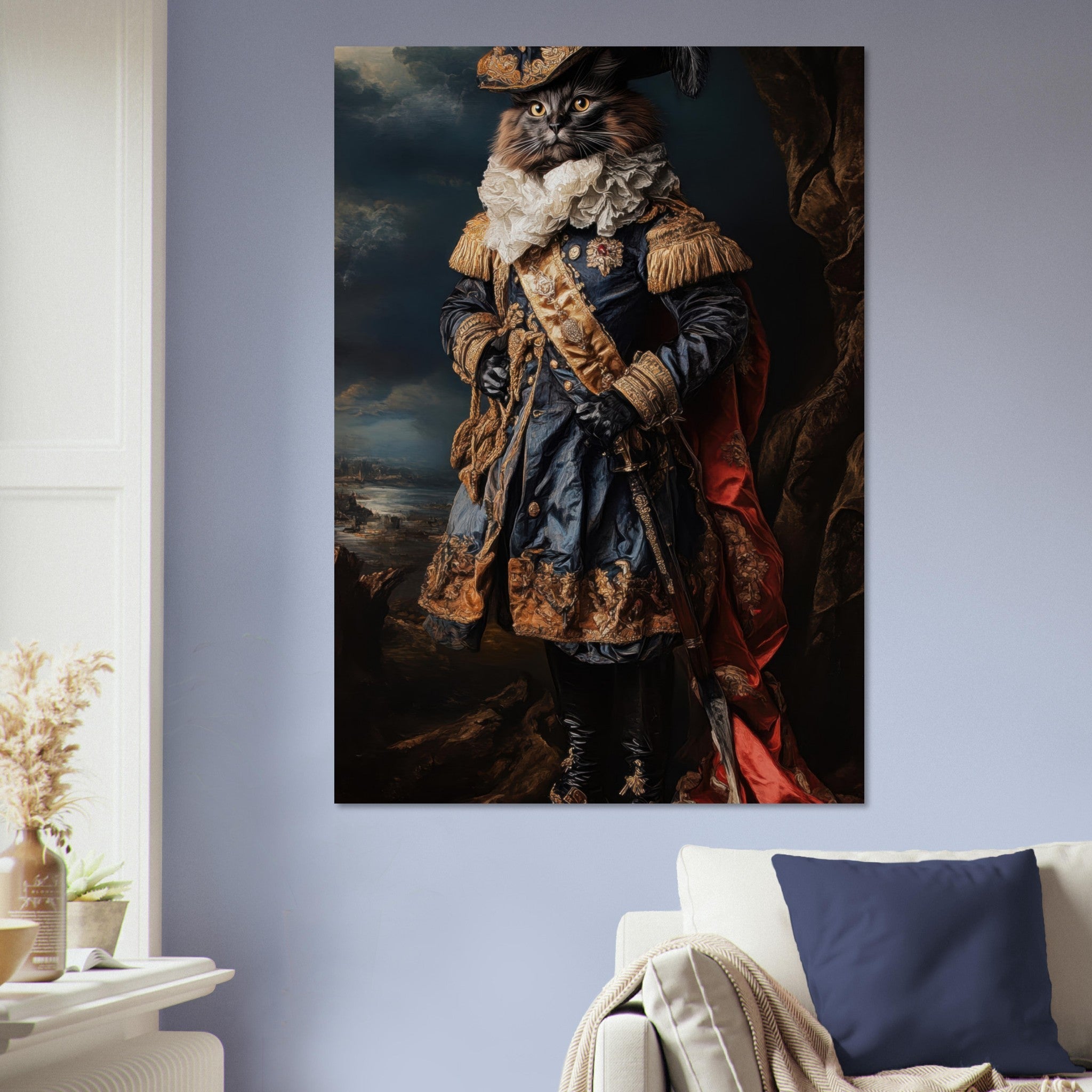 Aluminum Print Portrait - Baroque Military Commander Cat A fierce - looking 8 - Shop Ai Art WebShop - Digital Art online Store