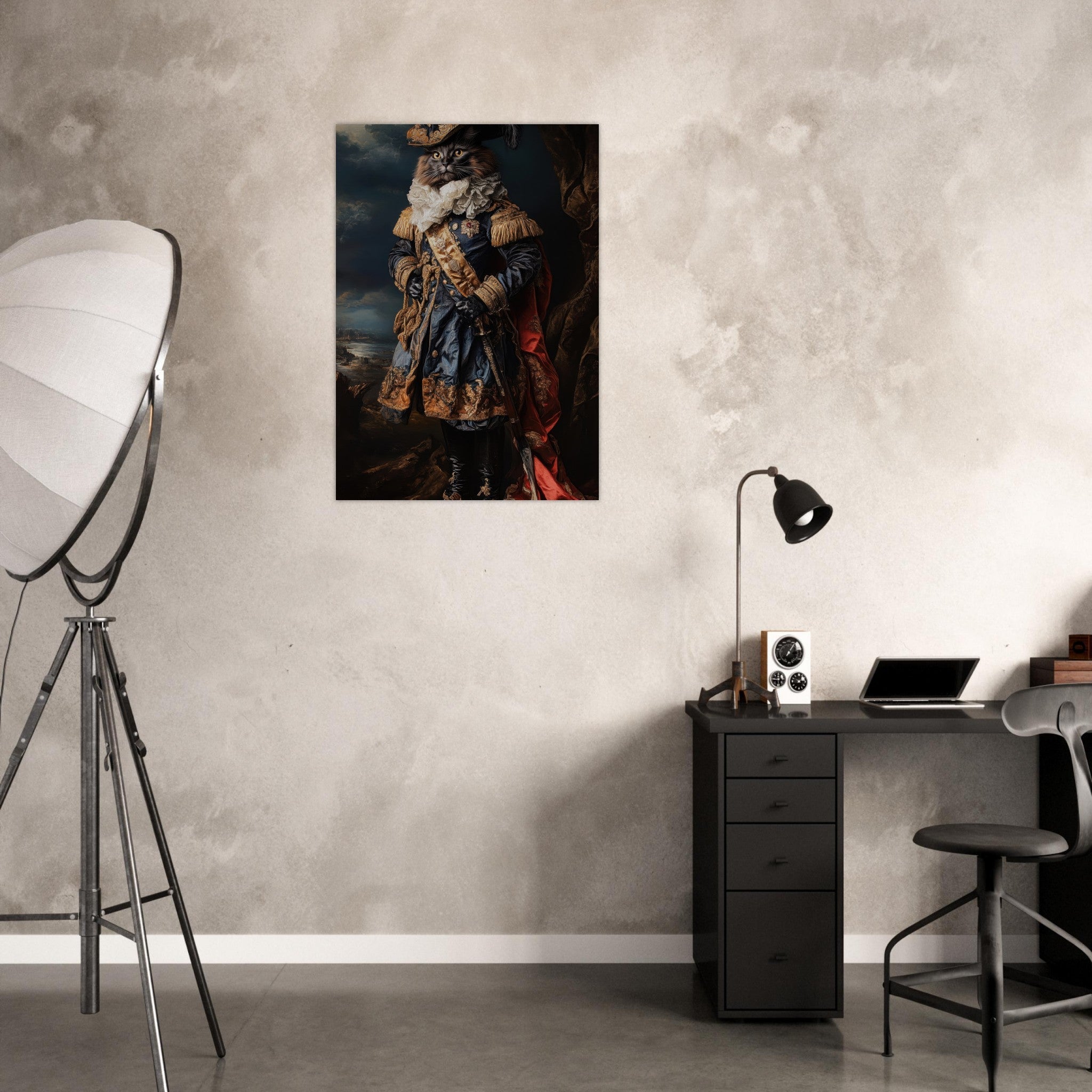Aluminum Print Portrait - Baroque Military Commander Cat A fierce - looking 8 - Shop Ai Art WebShop - Digital Art online Store