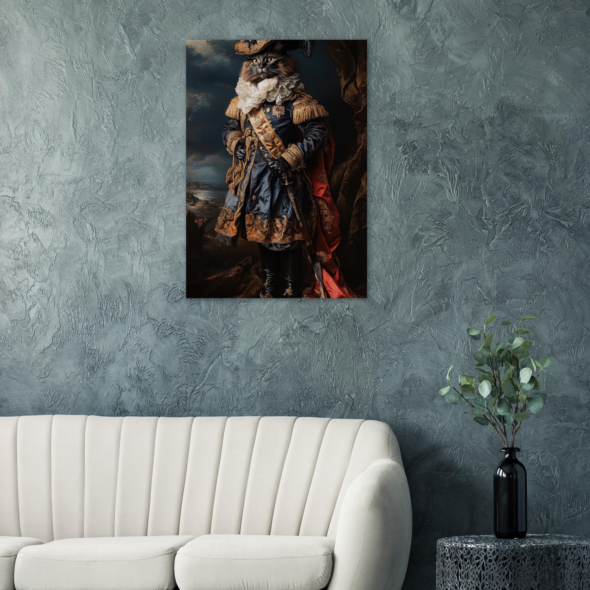 Aluminum Print Portrait - Baroque Military Commander Cat A fierce - looking 8 - Shop Ai Art WebShop - Digital Art online Store