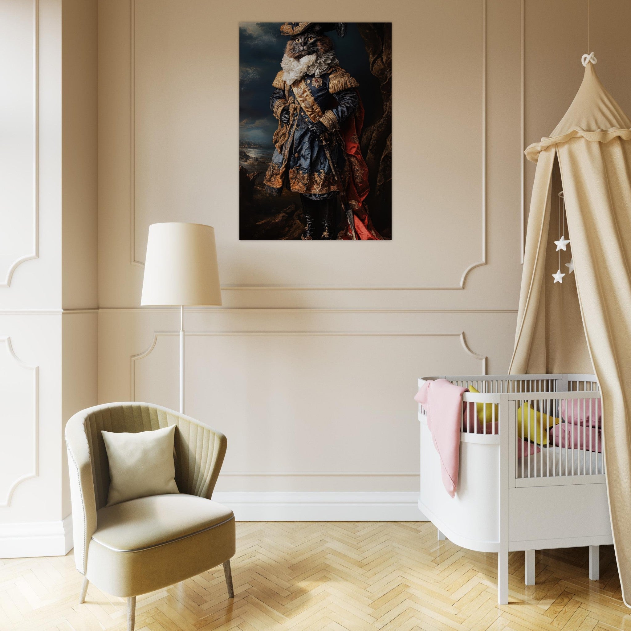 Aluminum Print Portrait - Baroque Military Commander Cat A fierce - looking 8 - Shop Ai Art WebShop - Digital Art online Store