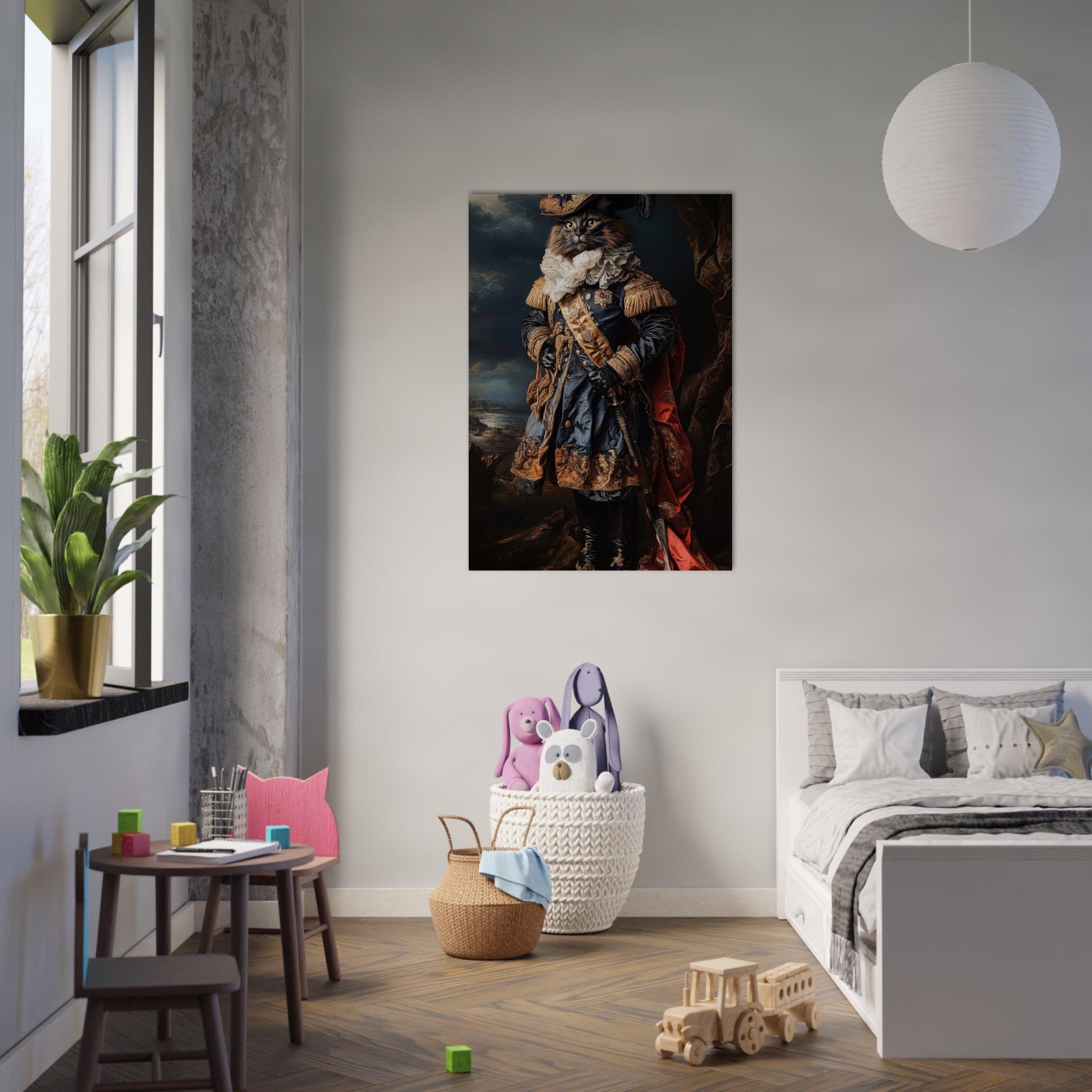 Aluminum Print Portrait - Baroque Military Commander Cat A fierce - looking 8 - Shop Ai Art WebShop - Digital Art online Store
