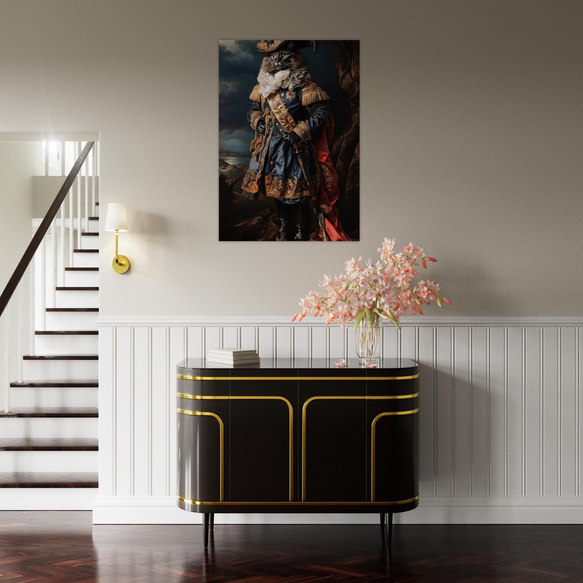 Aluminum Print Portrait - Baroque Military Commander Cat A fierce - looking 8 - Shop Ai Art WebShop - Digital Art online Store