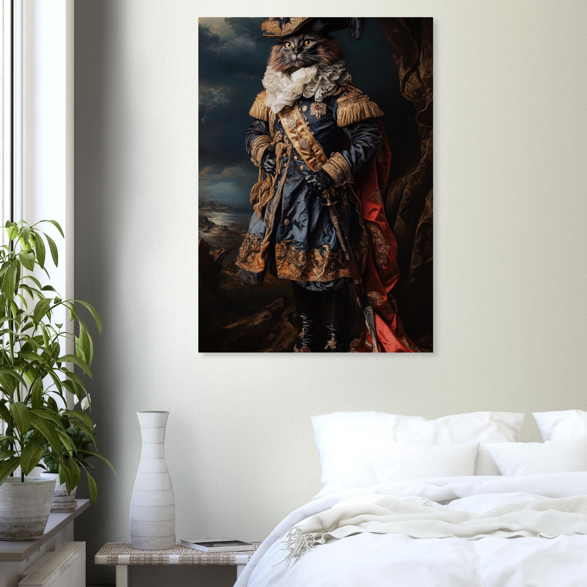 Aluminum Print Portrait - Baroque Military Commander Cat A fierce - looking 8 - Shop Ai Art WebShop - Digital Art online Store
