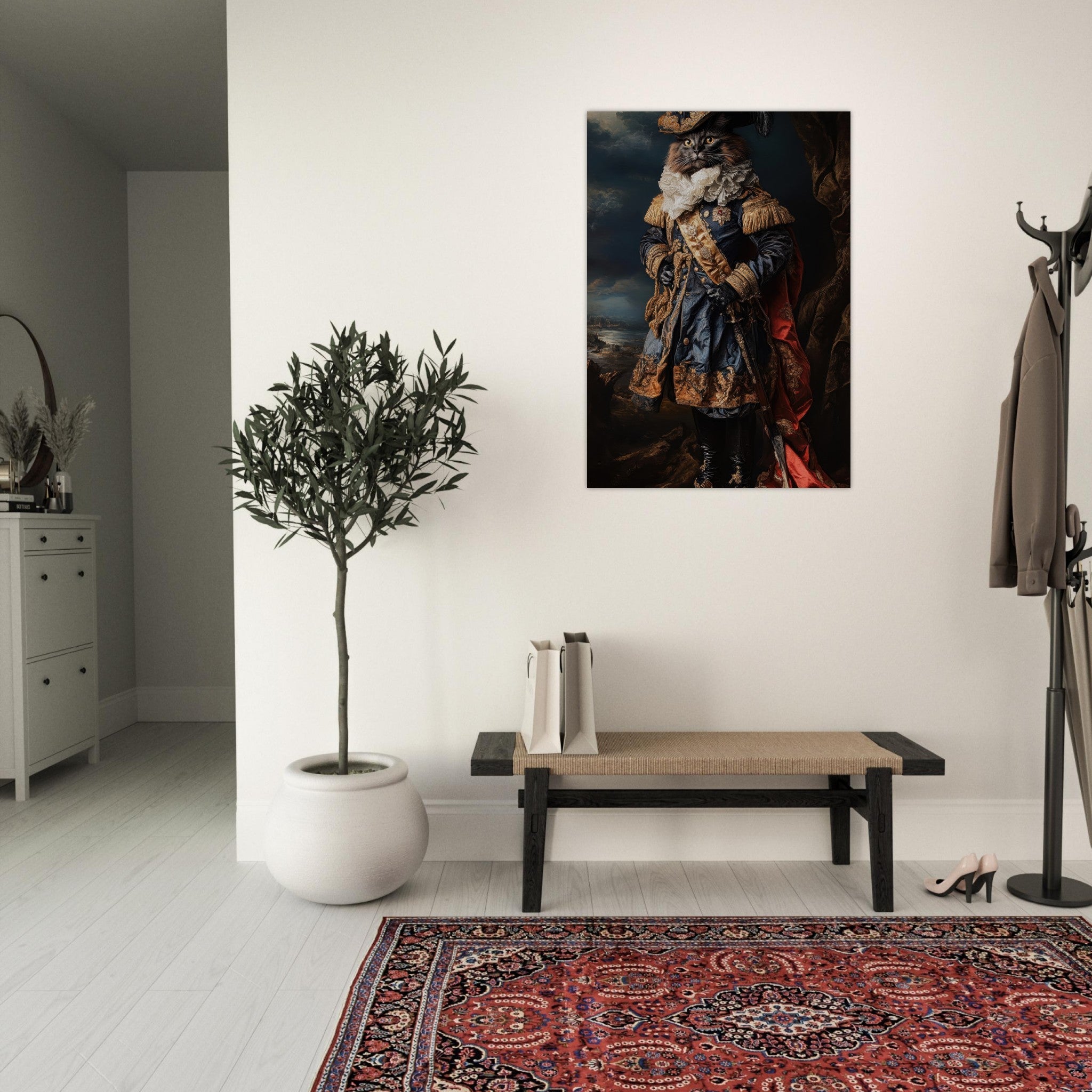 Aluminum Print Portrait - Baroque Military Commander Cat A fierce - looking 8 - Shop Ai Art WebShop - Digital Art online Store