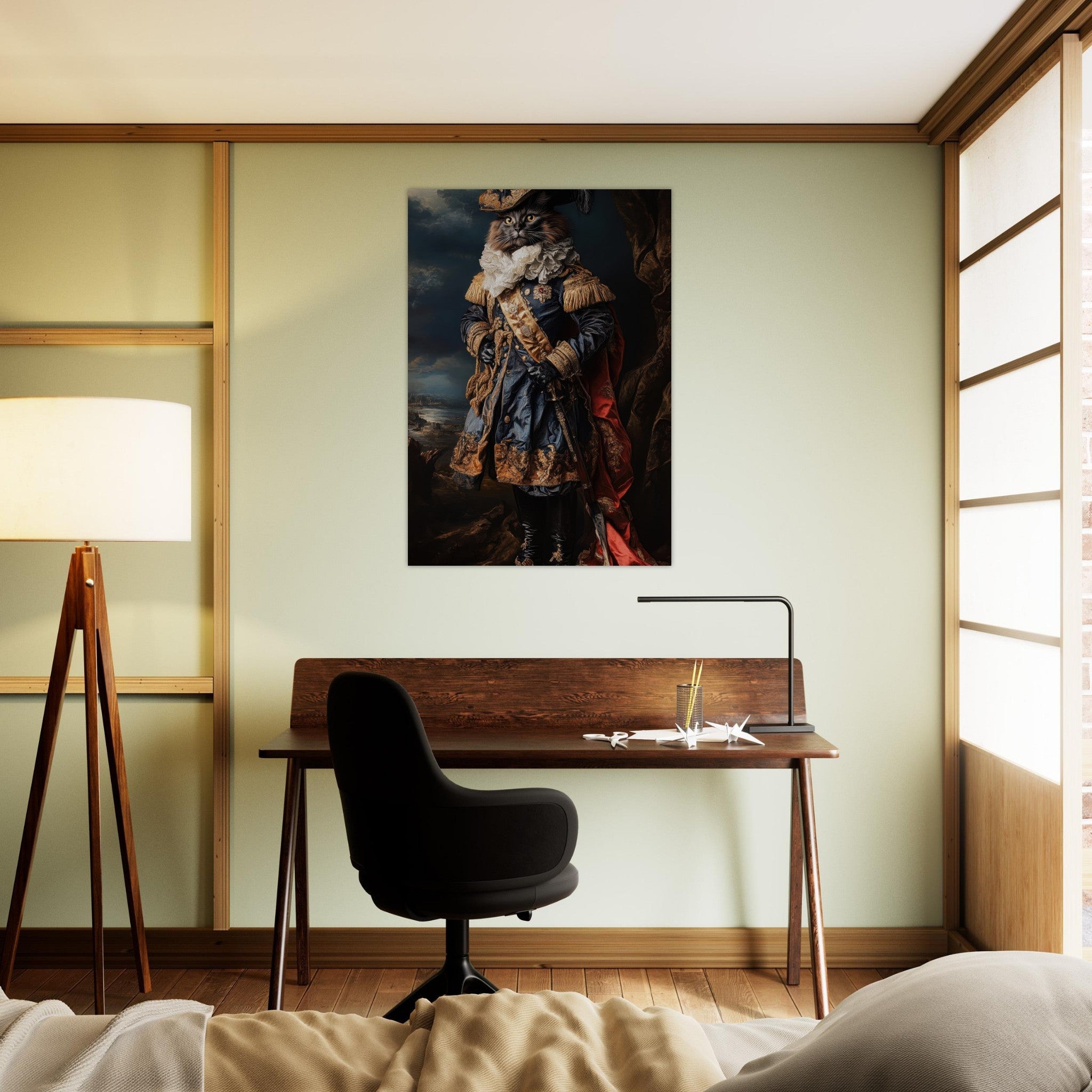 Aluminum Print Portrait - Baroque Military Commander Cat A fierce - looking 8 - Shop Ai Art WebShop - Digital Art online Store
