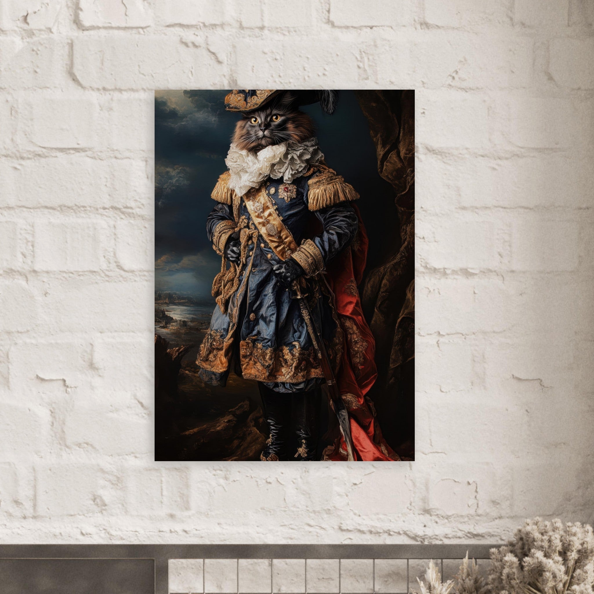Aluminum Print Portrait - Baroque Military Commander Cat A fierce - looking 8 - Shop Ai Art WebShop - Digital Art online Store