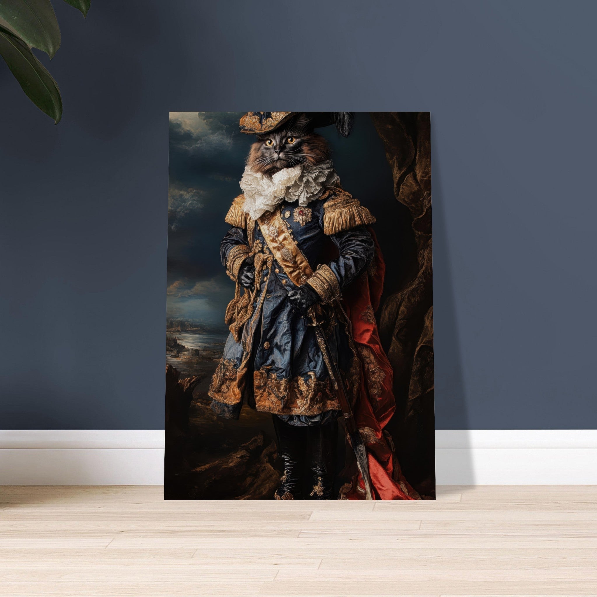 Aluminum Print Portrait - Baroque Military Commander Cat A fierce - looking 8 - Shop Ai Art WebShop - Digital Art online Store