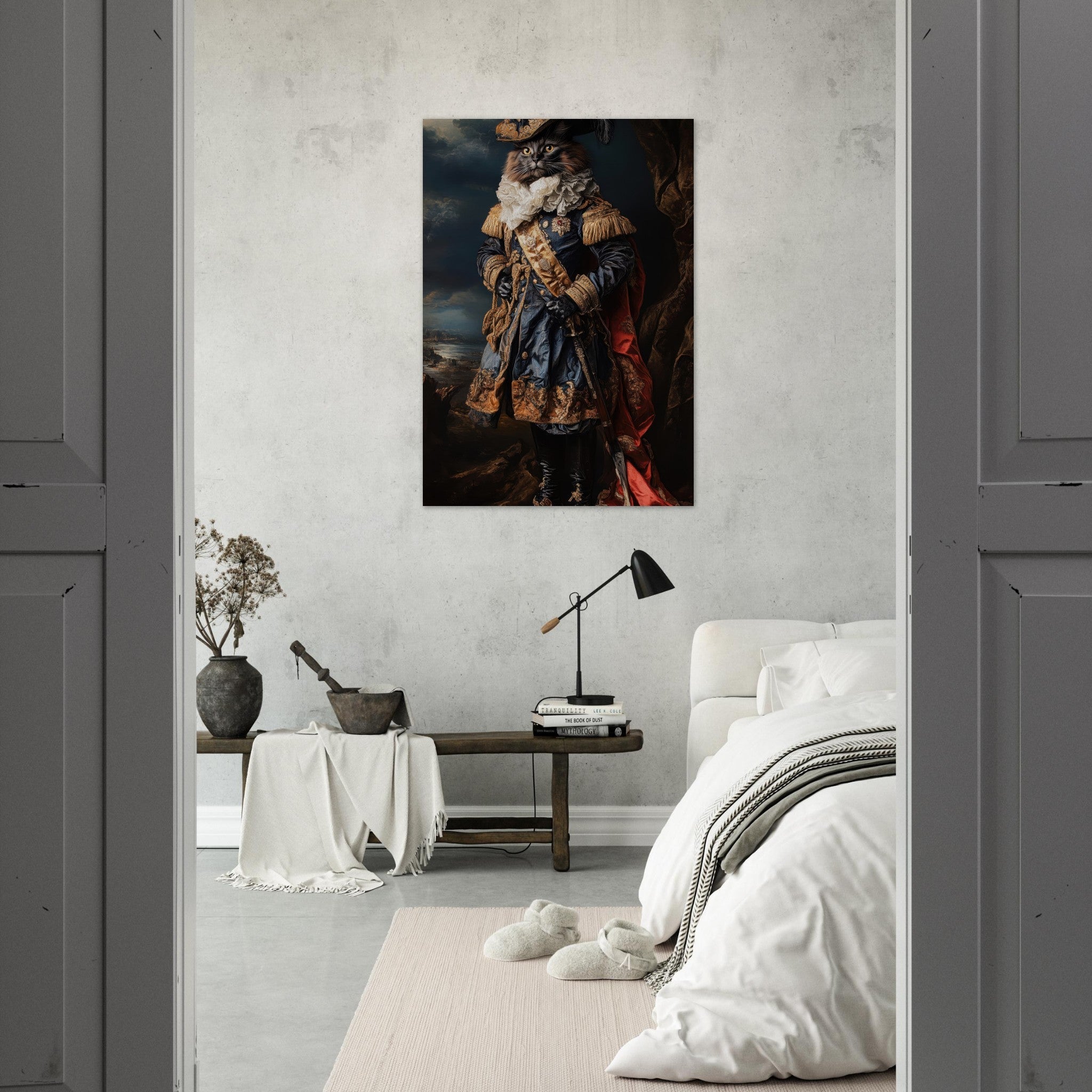 Aluminum Print Portrait - Baroque Military Commander Cat A fierce - looking 8 - Shop Ai Art WebShop - Digital Art online Store