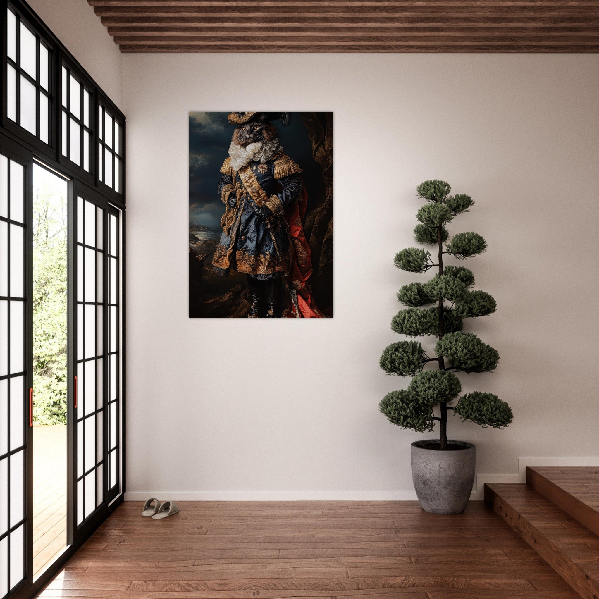 Aluminum Print Portrait - Baroque Military Commander Cat A fierce - looking 8 - Shop Ai Art WebShop - Digital Art online Store