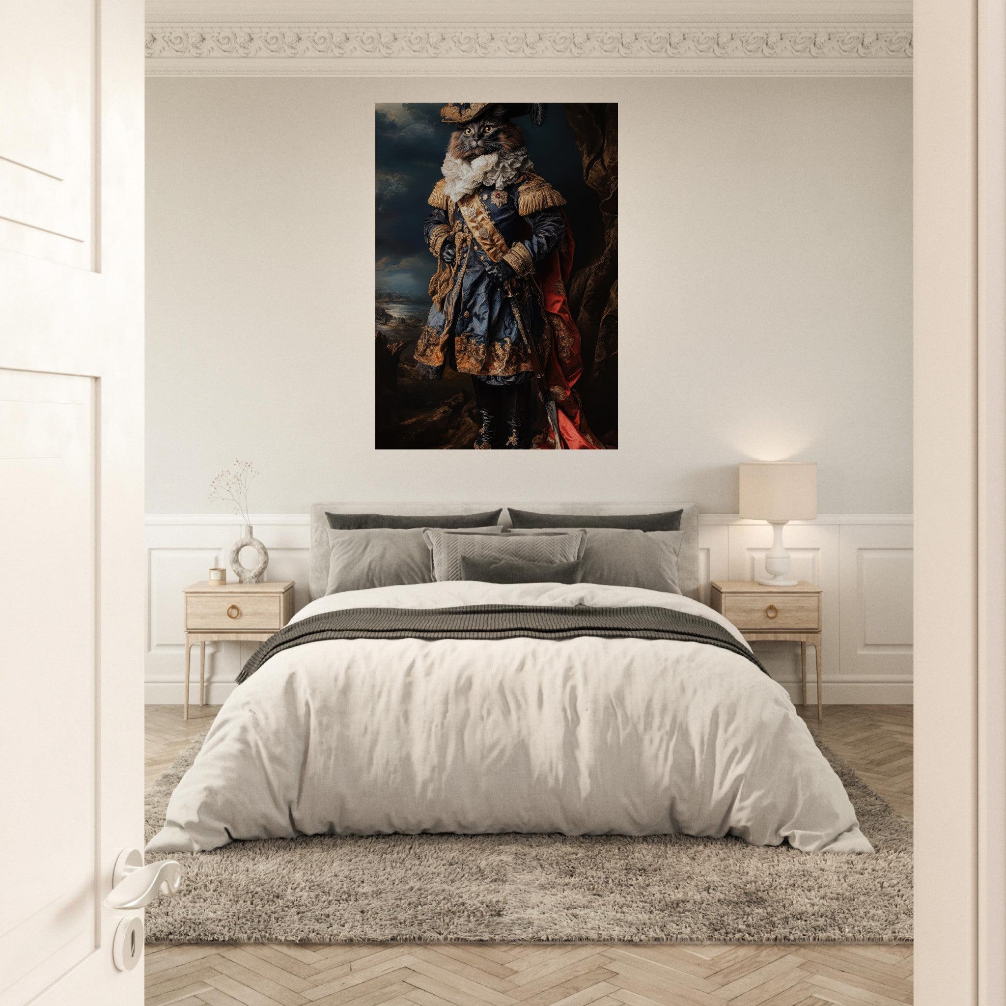 Aluminum Print Portrait - Baroque Military Commander Cat A fierce - looking 8 - Shop Ai Art WebShop - Digital Art online Store