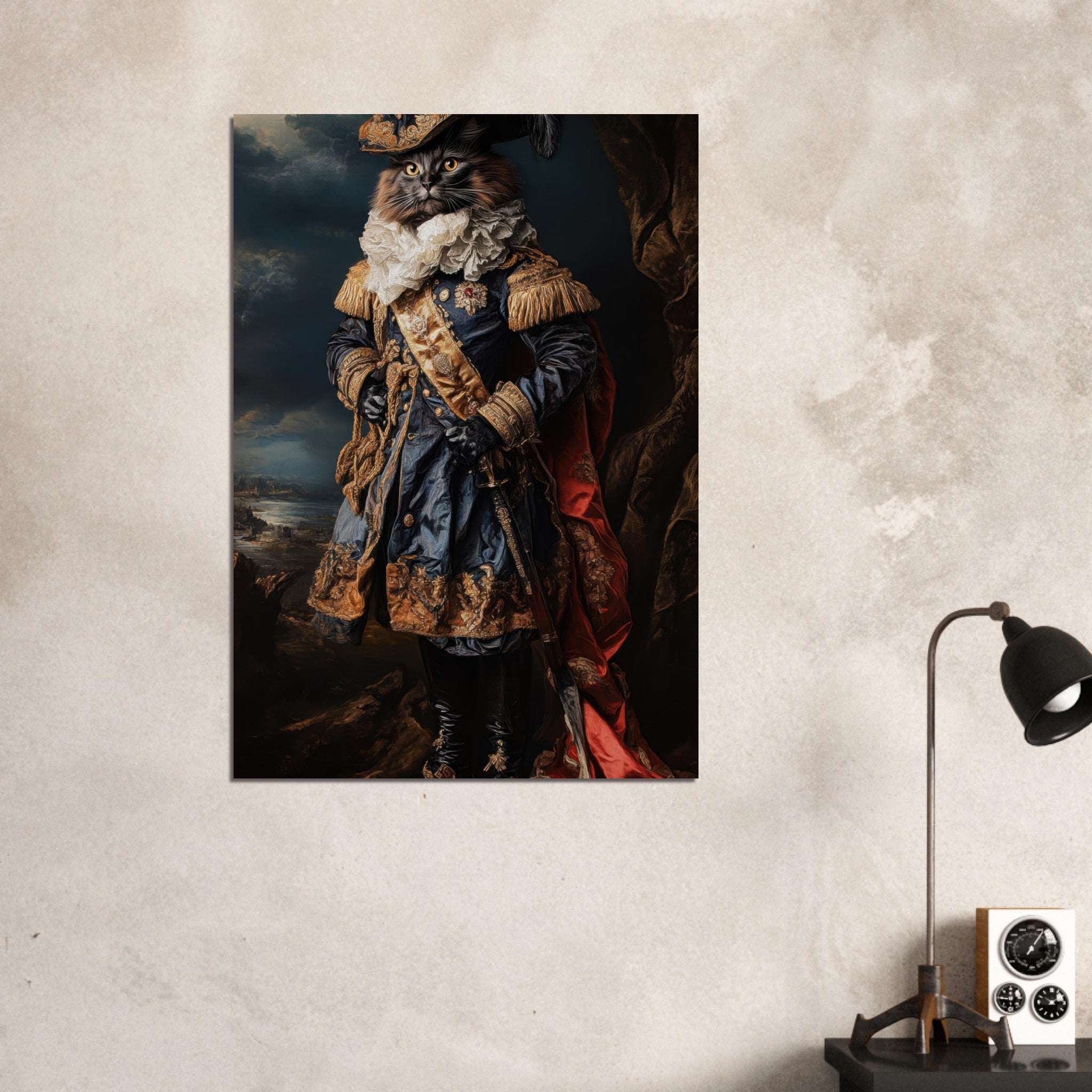 Aluminum Print Portrait - Baroque Military Commander Cat A fierce - looking 8 - Shop Ai Art WebShop - Digital Art online Store