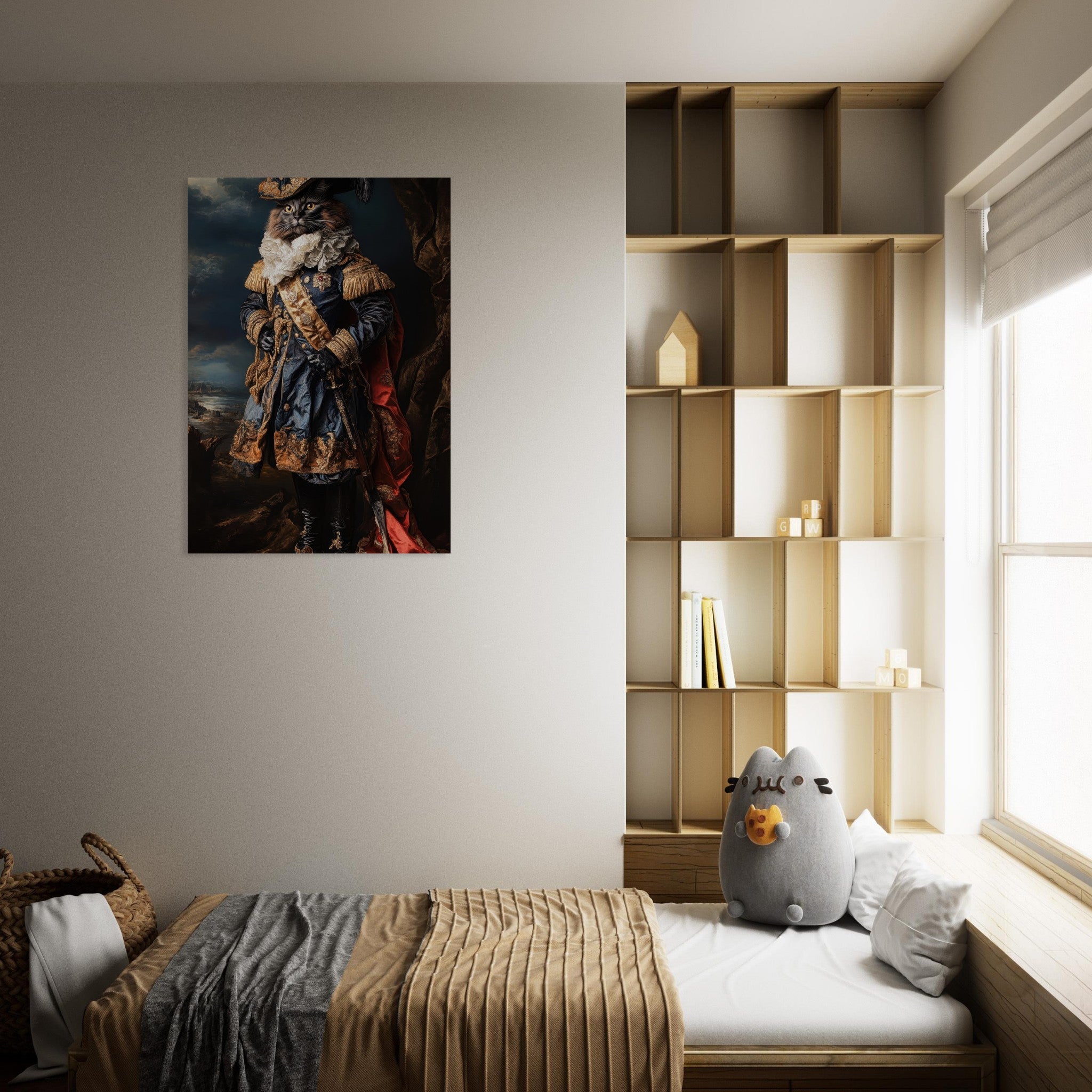 Aluminum Print Portrait - Baroque Military Commander Cat A fierce - looking 8 - Shop Ai Art WebShop - Digital Art online Store