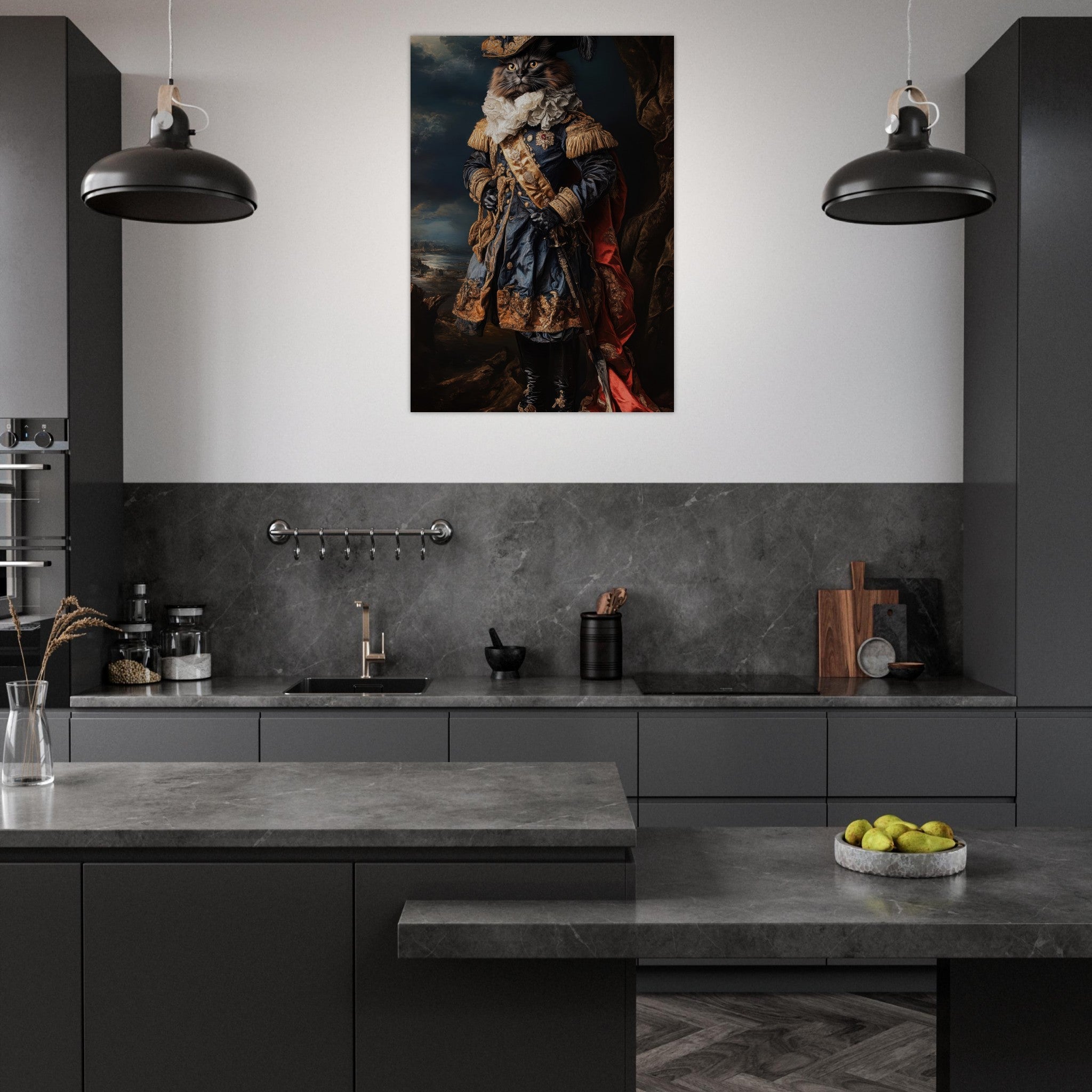 Aluminum Print Portrait - Baroque Military Commander Cat A fierce - looking 8 - Shop Ai Art WebShop - Digital Art online Store