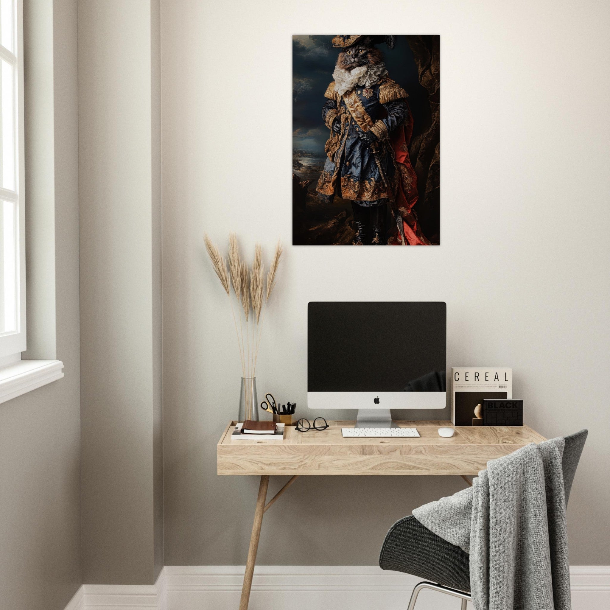 Aluminum Print Portrait - Baroque Military Commander Cat A fierce - looking 8 - Shop Ai Art WebShop - Digital Art online Store