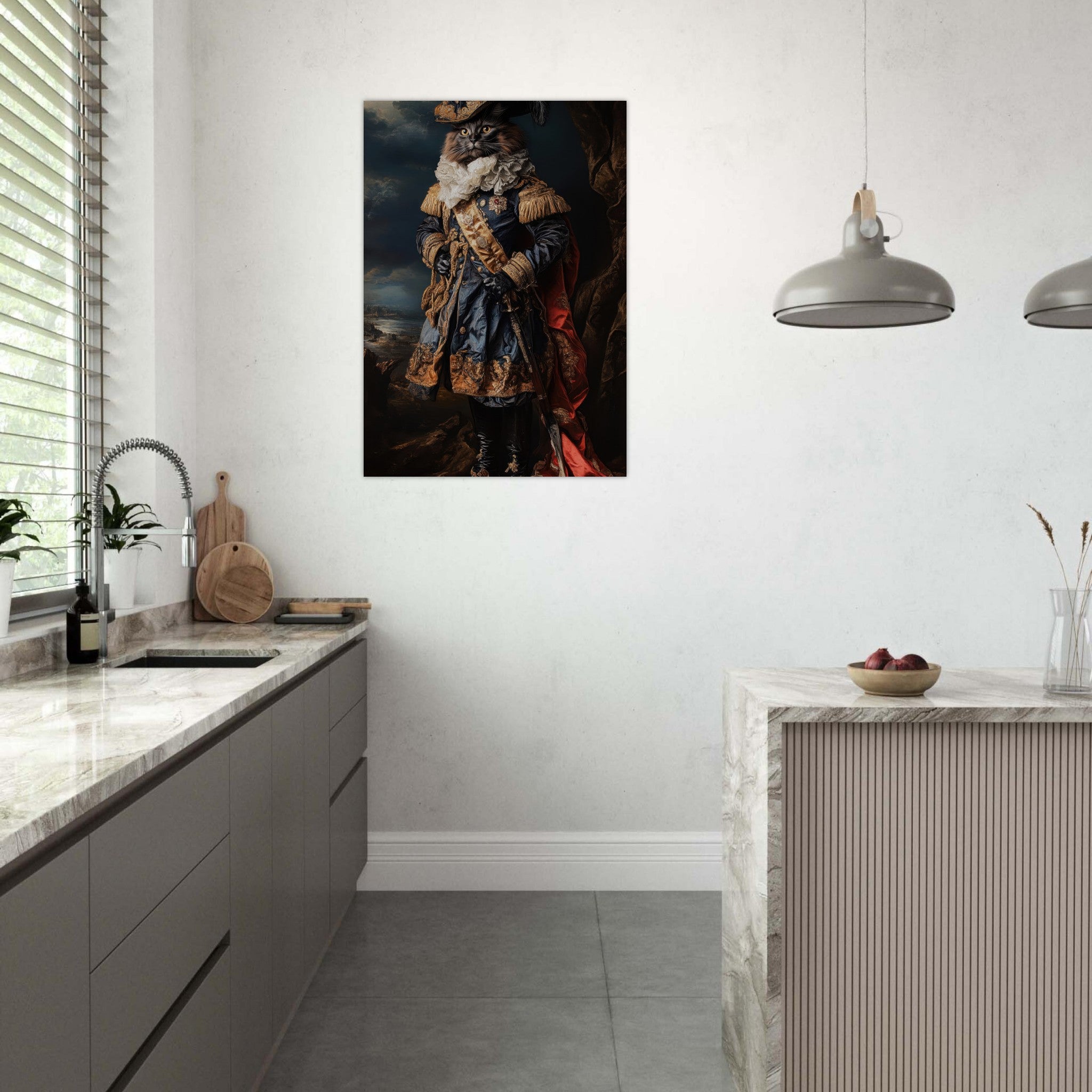 Aluminum Print Portrait - Baroque Military Commander Cat A fierce - looking 8 - Shop Ai Art WebShop - Digital Art online Store