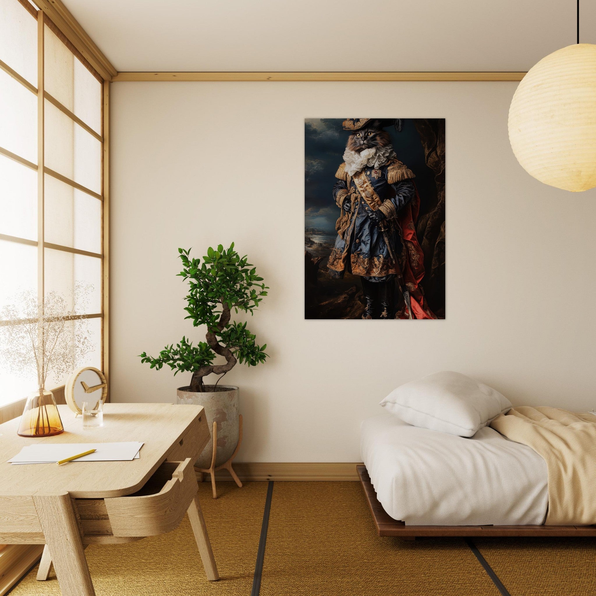 Aluminum Print Portrait - Baroque Military Commander Cat A fierce - looking 8 - Shop Ai Art WebShop - Digital Art online Store