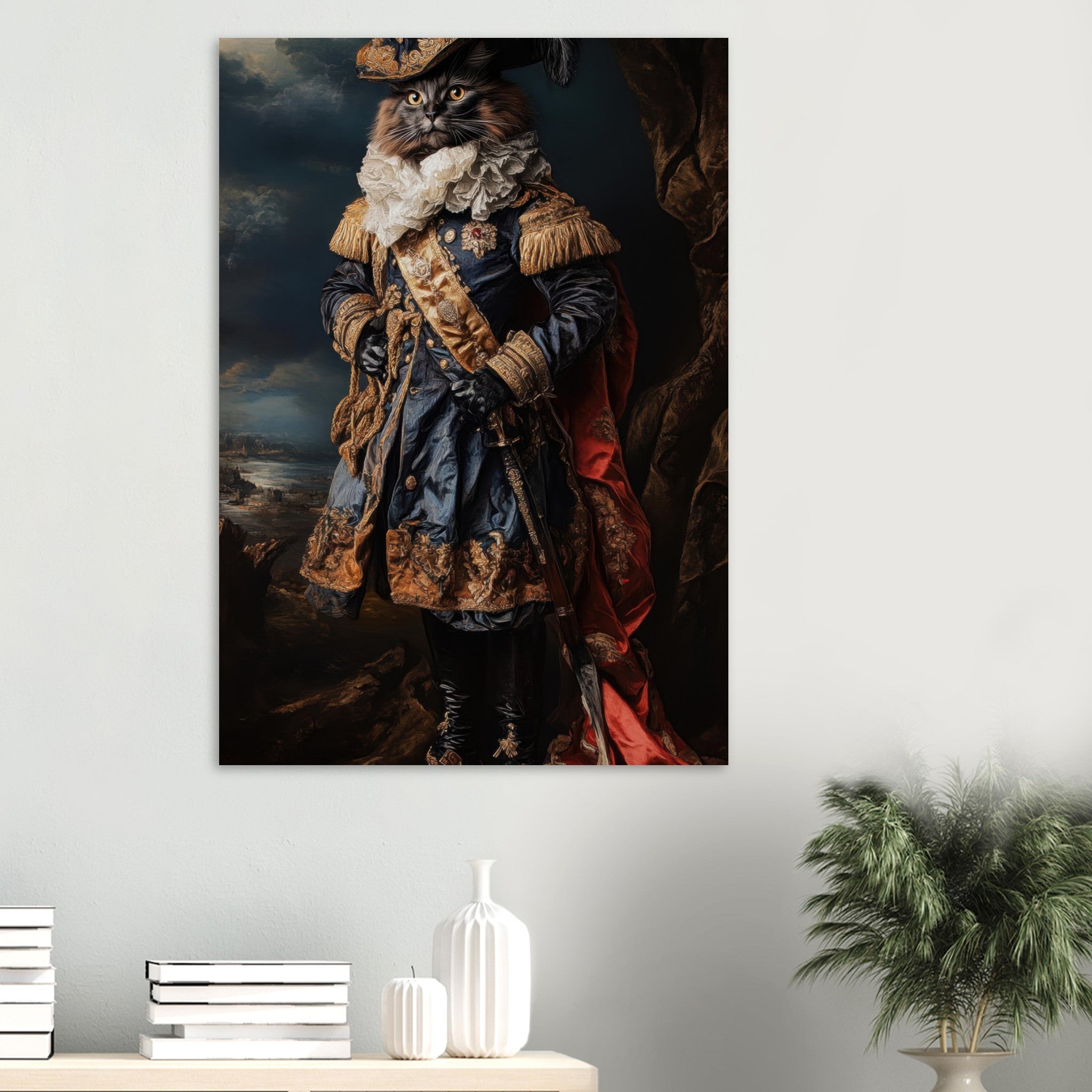 Aluminum Print Portrait - Baroque Military Commander Cat A fierce - looking 8 - Shop Ai Art WebShop - Digital Art online Store