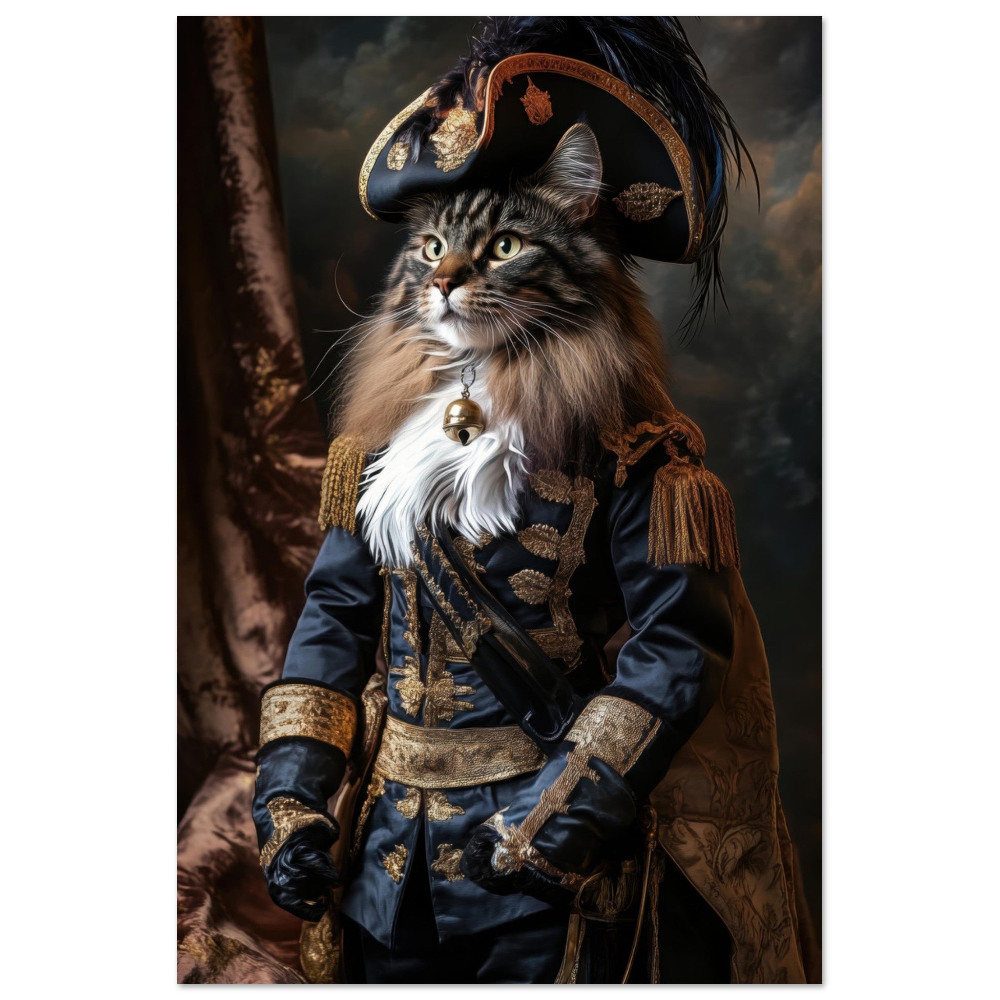 Aluminum Print Portrait - Baroque Military Commander Cat A fierce - looking - Shop Ai Art WebShop - Digital Art online Store