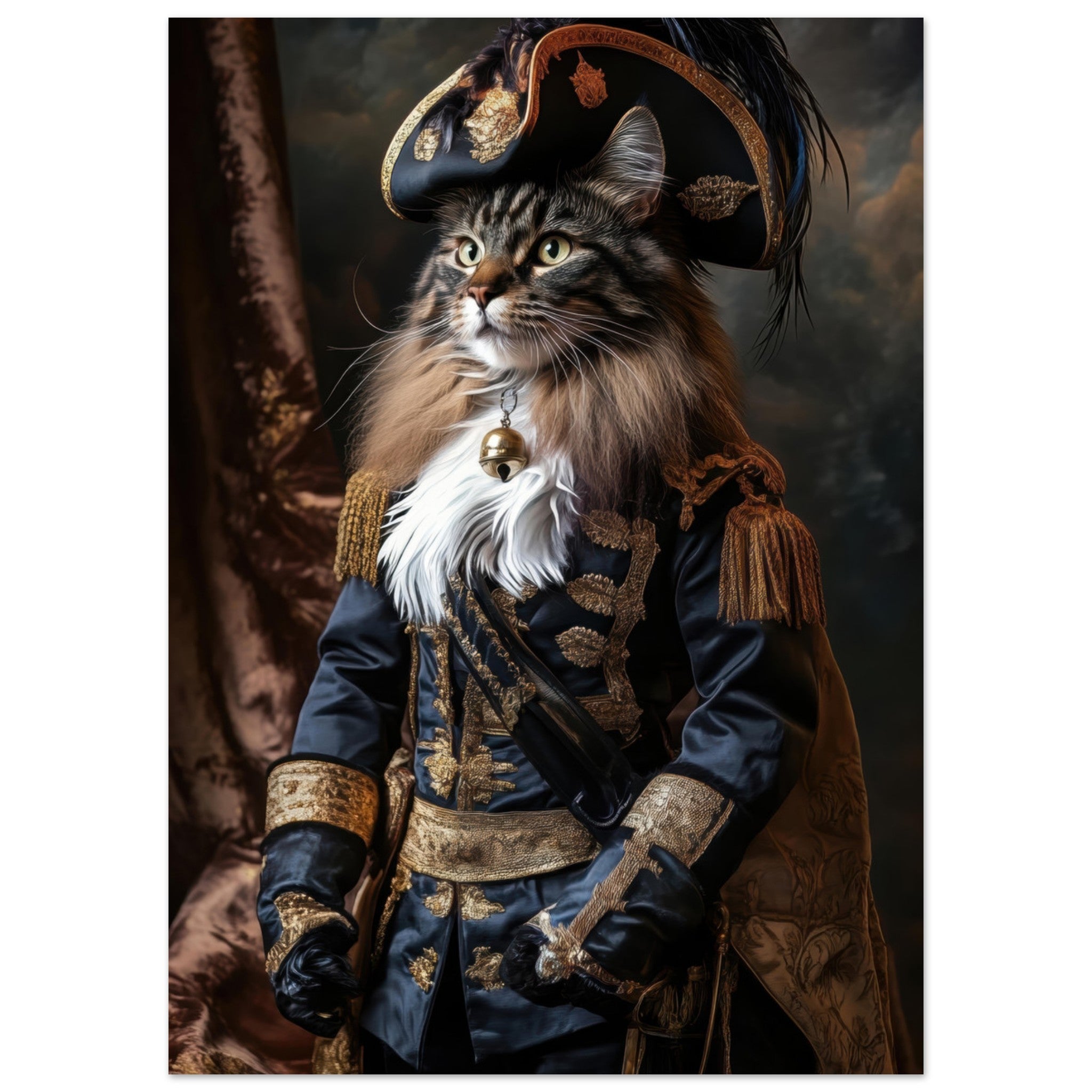 Aluminum Print Portrait - Baroque Military Commander Cat A fierce - looking - Shop Ai Art WebShop - Digital Art online Store