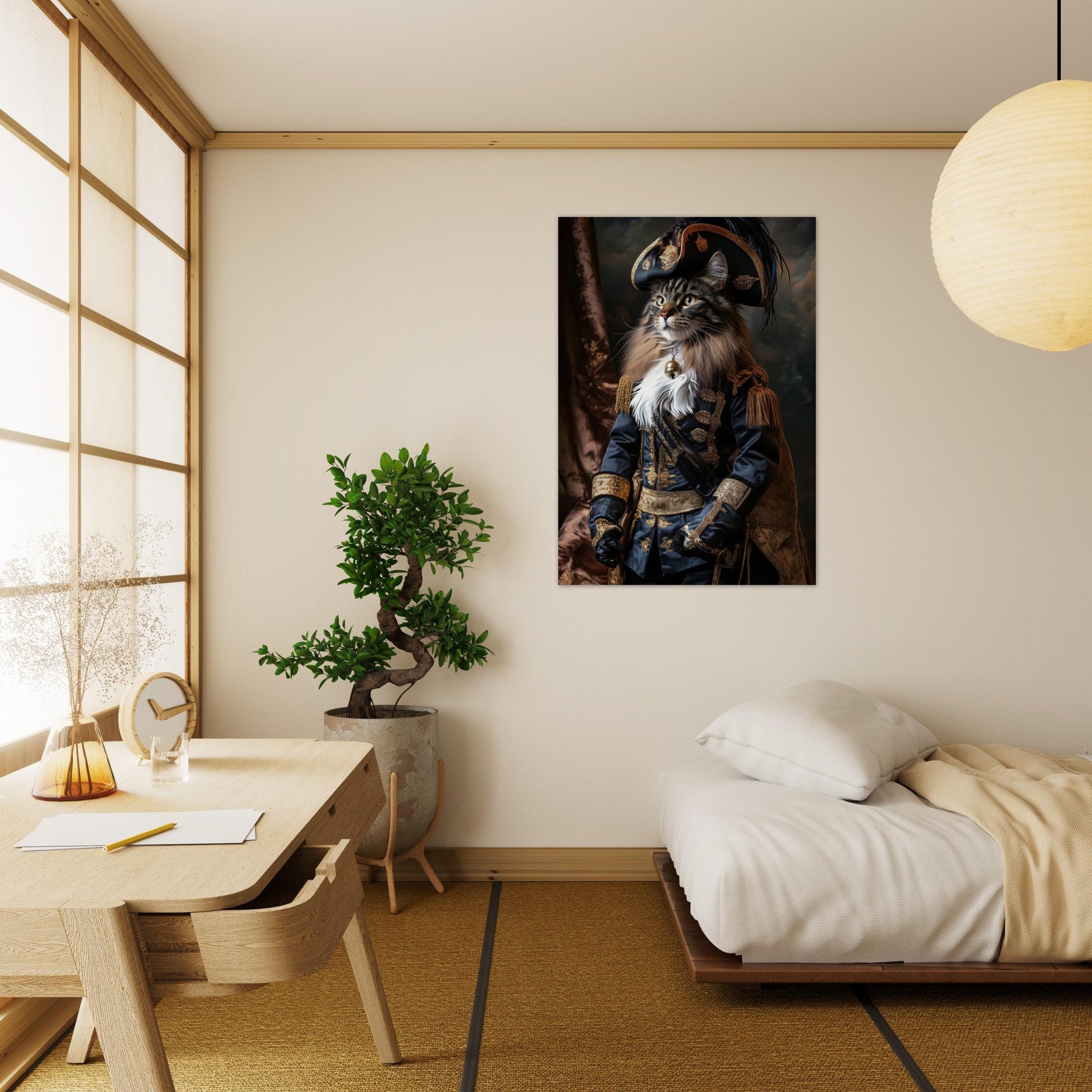 Aluminum Print Portrait - Baroque Military Commander Cat A fierce - looking - Shop Ai Art WebShop - Digital Art online Store