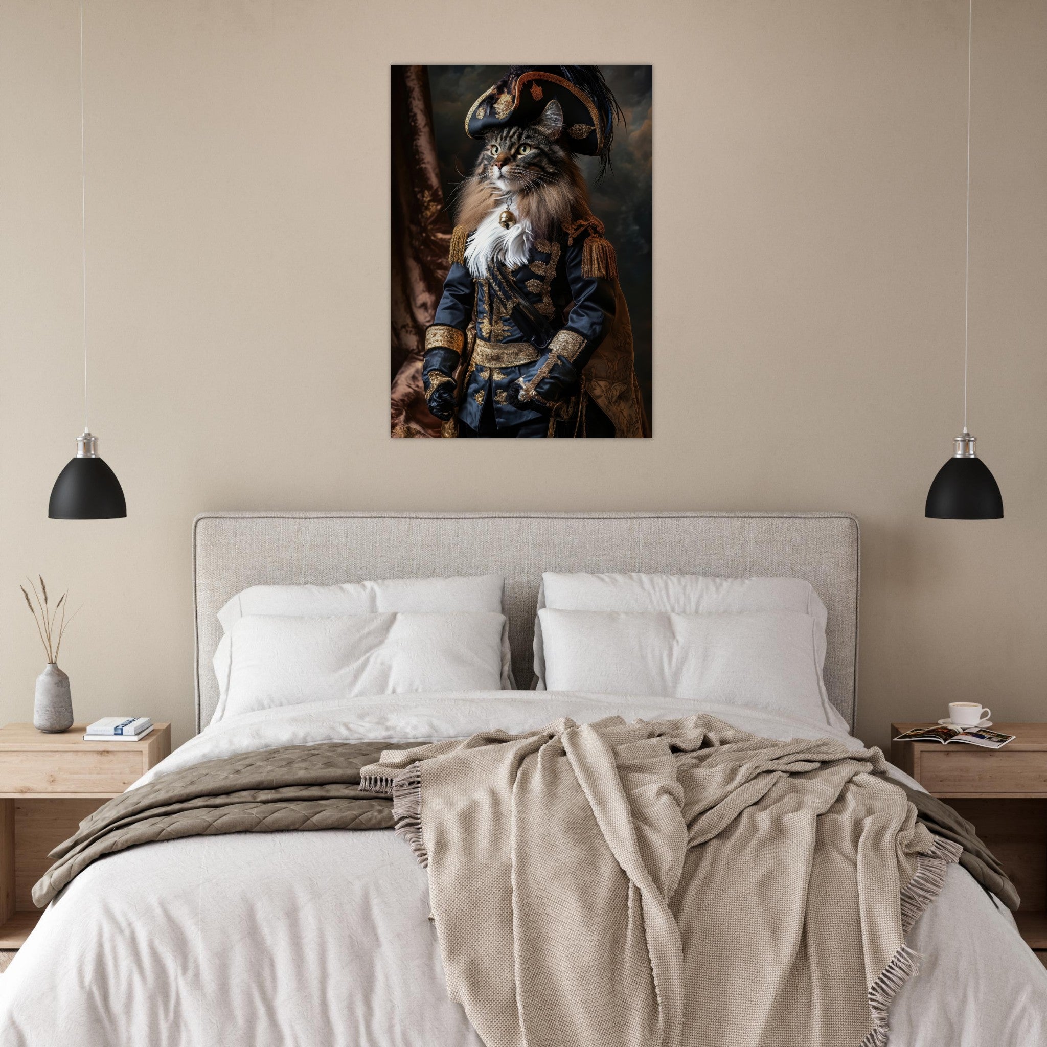 Aluminum Print Portrait - Baroque Military Commander Cat A fierce - looking - Shop Ai Art WebShop - Digital Art online Store