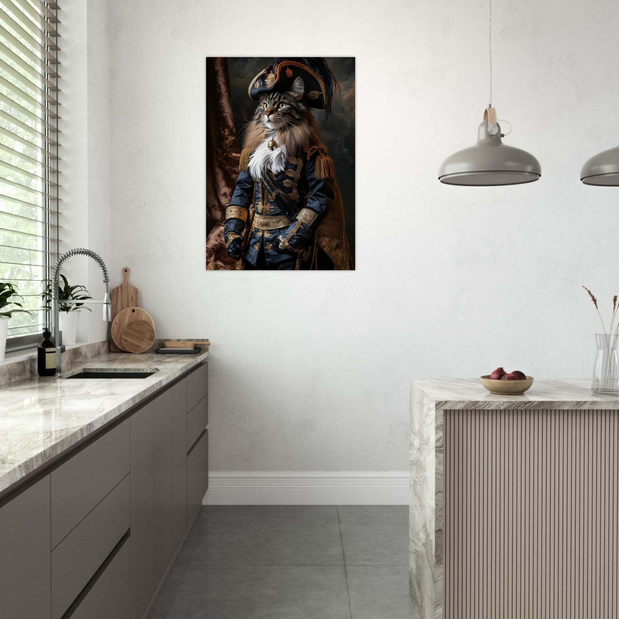 Aluminum Print Portrait - Baroque Military Commander Cat A fierce - looking - Shop Ai Art WebShop - Digital Art online Store