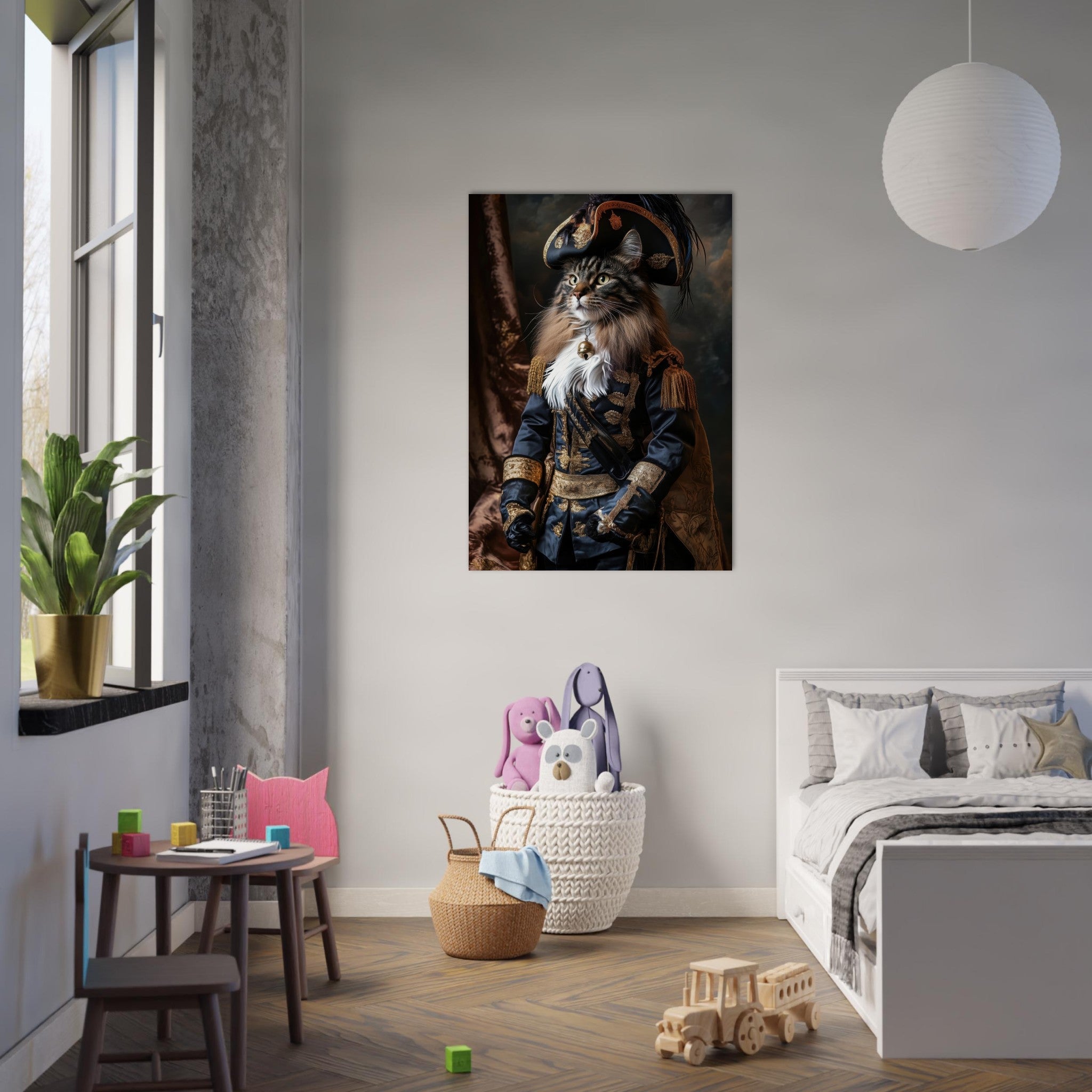 Aluminum Print Portrait - Baroque Military Commander Cat A fierce - looking - Shop Ai Art WebShop - Digital Art online Store