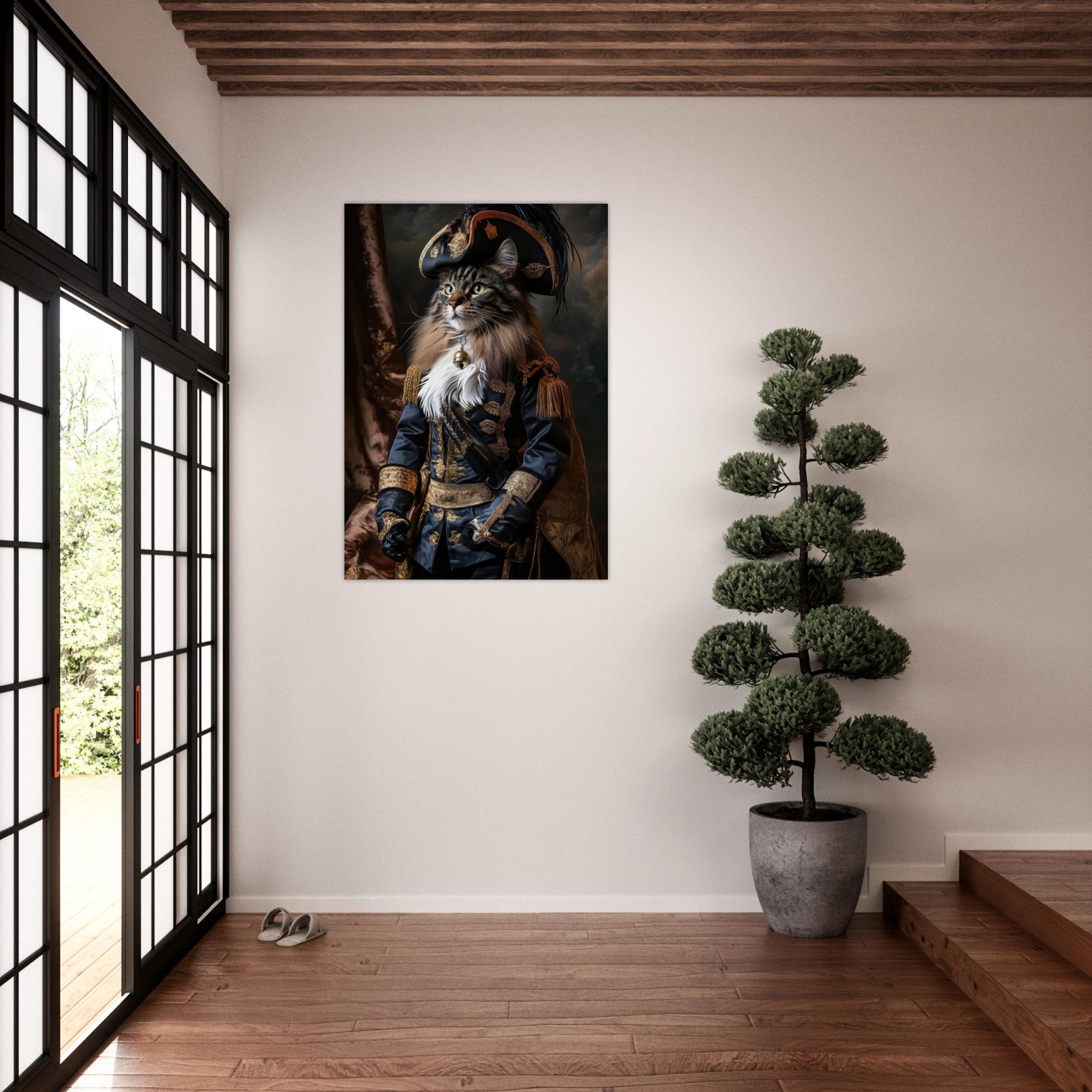 Aluminum Print Portrait - Baroque Military Commander Cat A fierce - looking - Shop Ai Art WebShop - Digital Art online Store