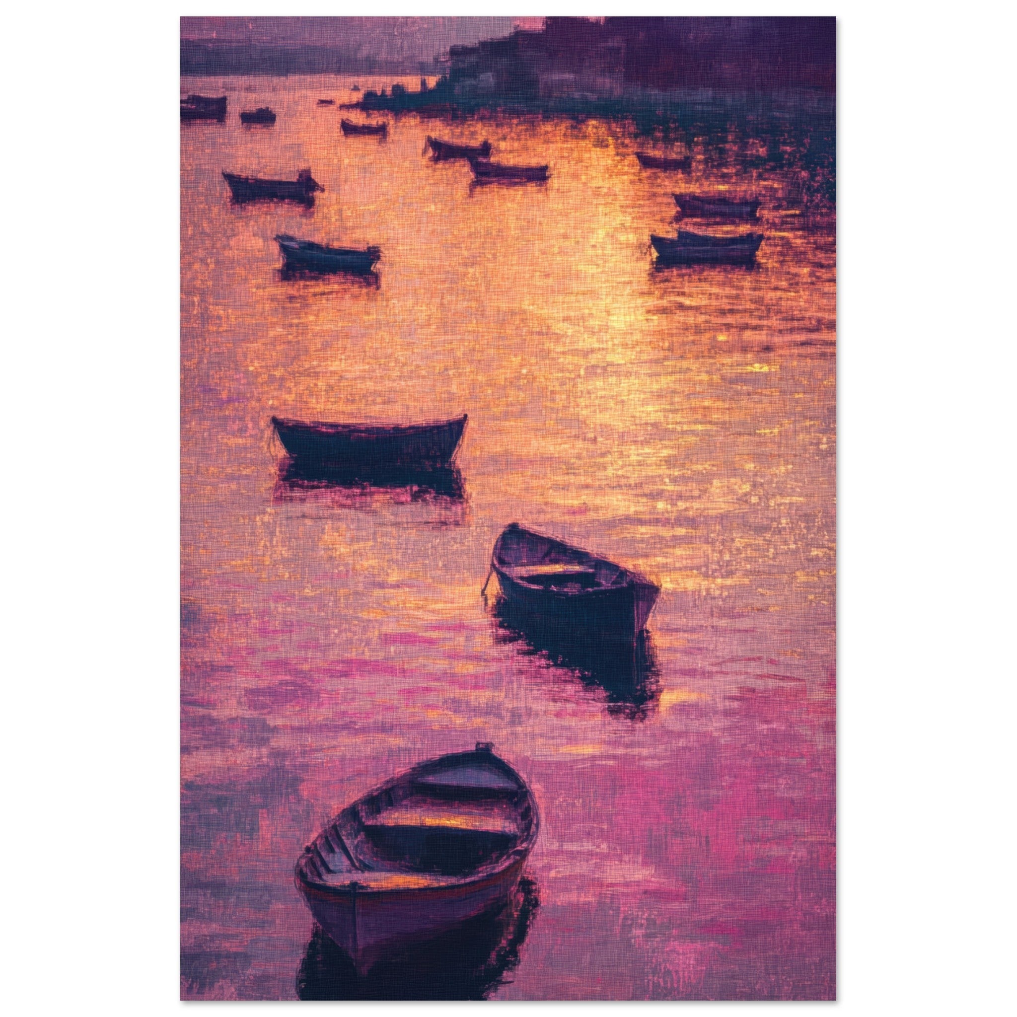 Aluminum Print Portrait - Boats at Dusk A harbor filled with gently rocky - Shop Ai Art WebShop - Digital Art online Store