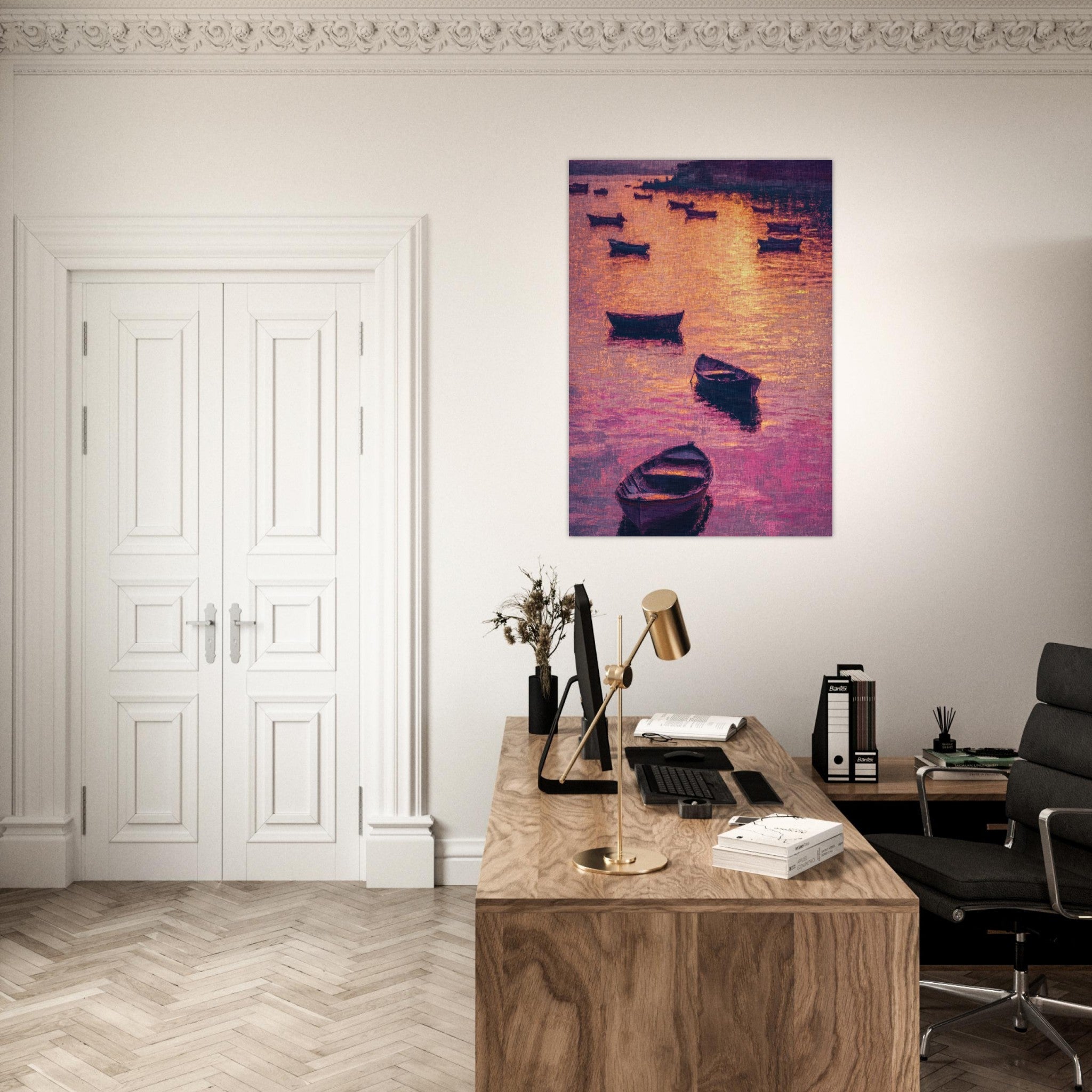 Aluminum Print Portrait - Boats at Dusk A harbor filled with gently rocky - Shop Ai Art WebShop - Digital Art online Store