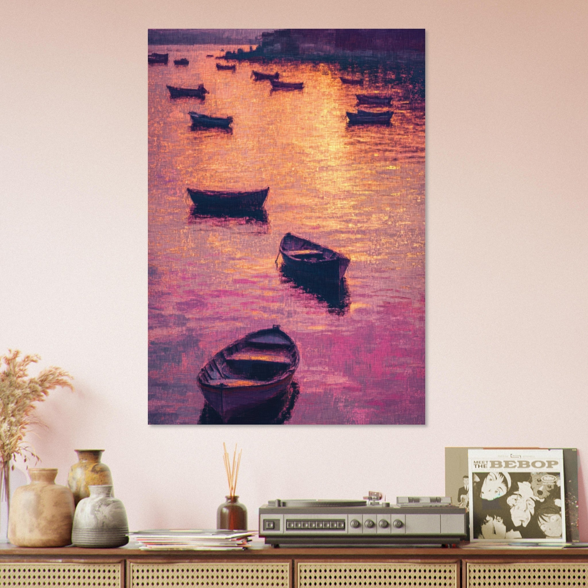 Aluminum Print Portrait - Boats at Dusk A harbor filled with gently rocky - Shop Ai Art WebShop - Digital Art online Store