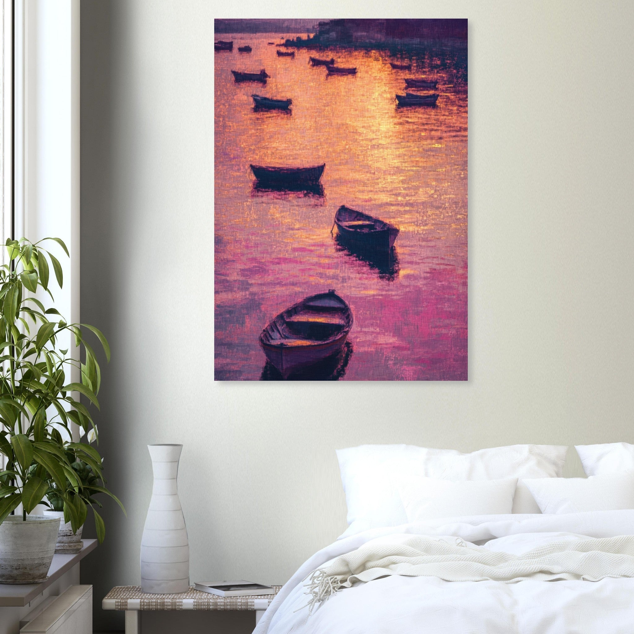 Aluminum Print Portrait - Boats at Dusk A harbor filled with gently rocky - Shop Ai Art WebShop - Digital Art online Store