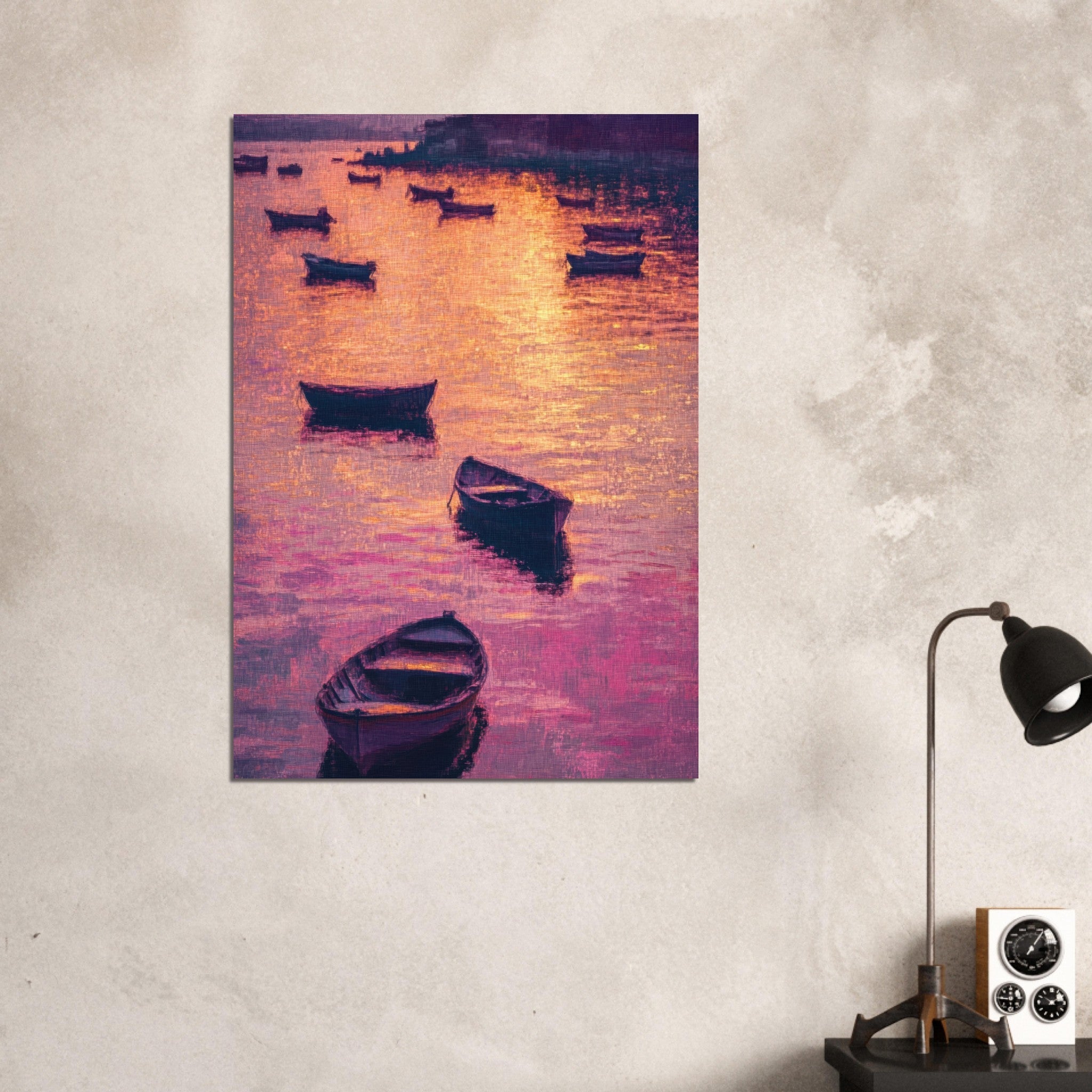 Aluminum Print Portrait - Boats at Dusk A harbor filled with gently rocky - Shop Ai Art WebShop - Digital Art online Store