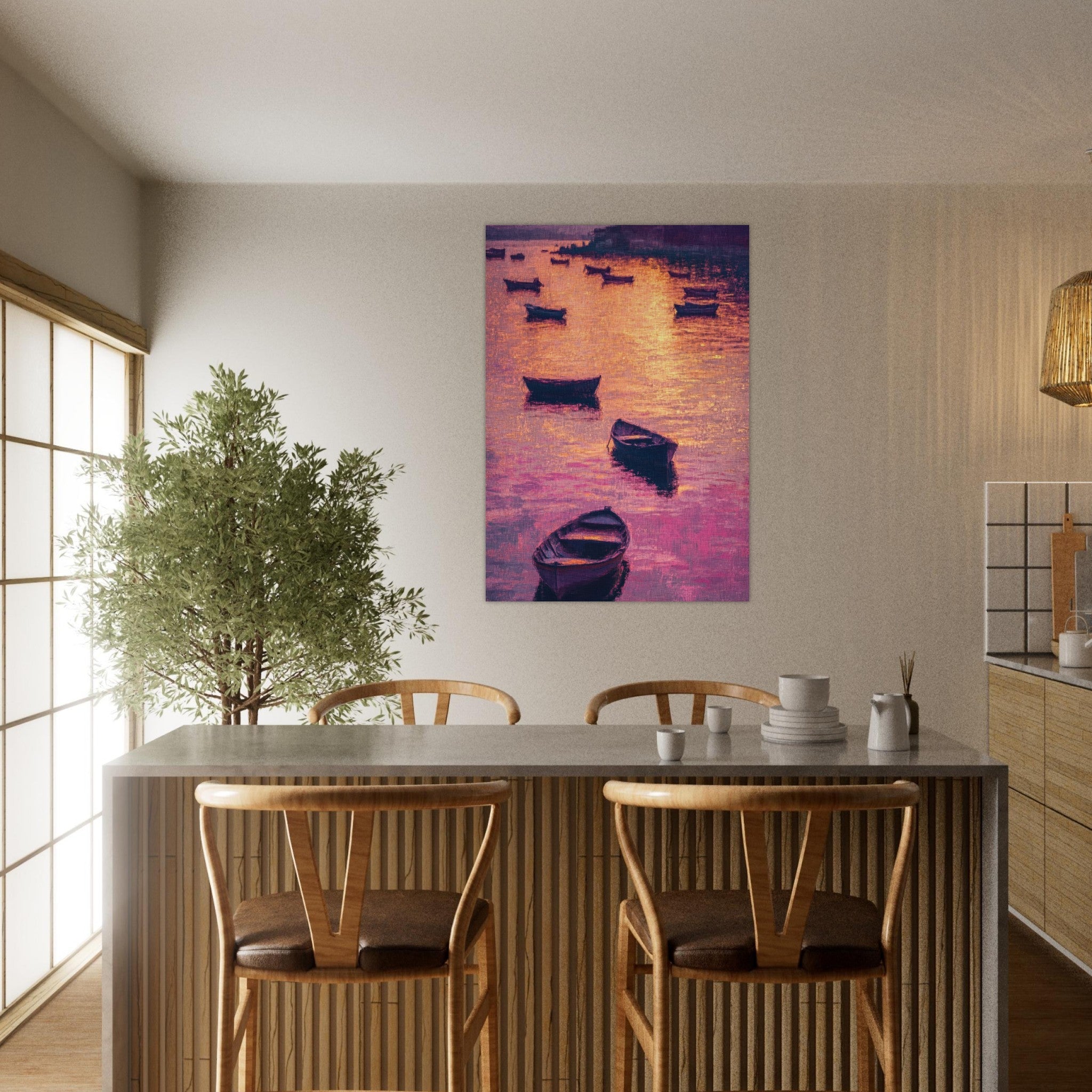 Aluminum Print Portrait - Boats at Dusk A harbor filled with gently rocky - Shop Ai Art WebShop - Digital Art online Store