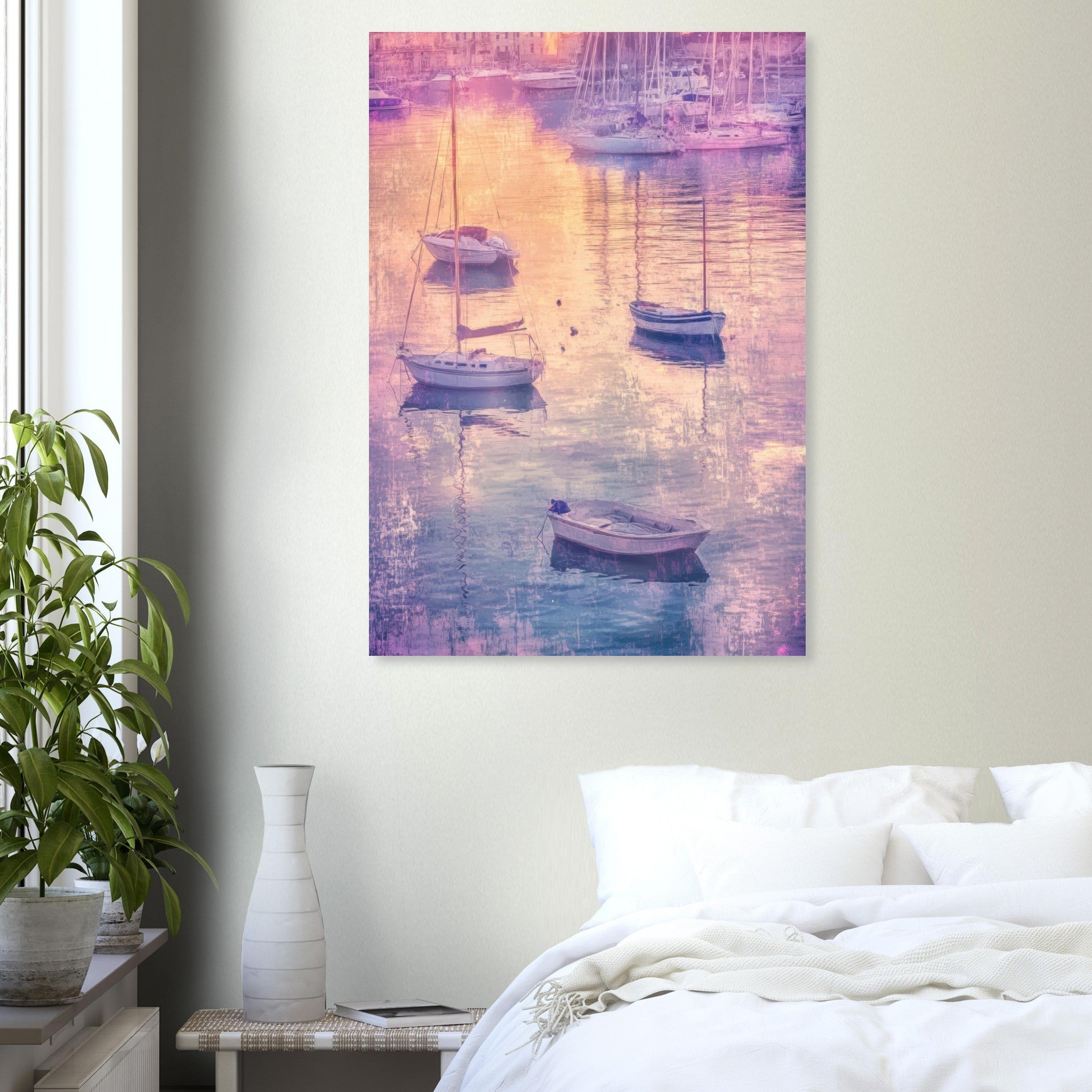 Aluminum Print Portrait - Boats at Dusk A harbor filled with gently rocky 3 - Shop Ai Art WebShop - Digital Art online Store
