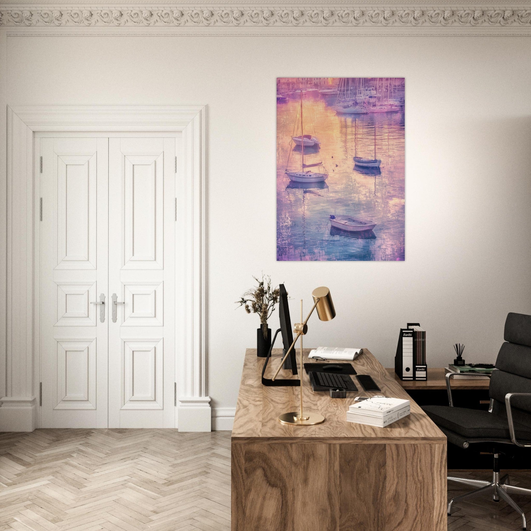 Aluminum Print Portrait - Boats at Dusk A harbor filled with gently rocky 3 - Shop Ai Art WebShop - Digital Art online Store