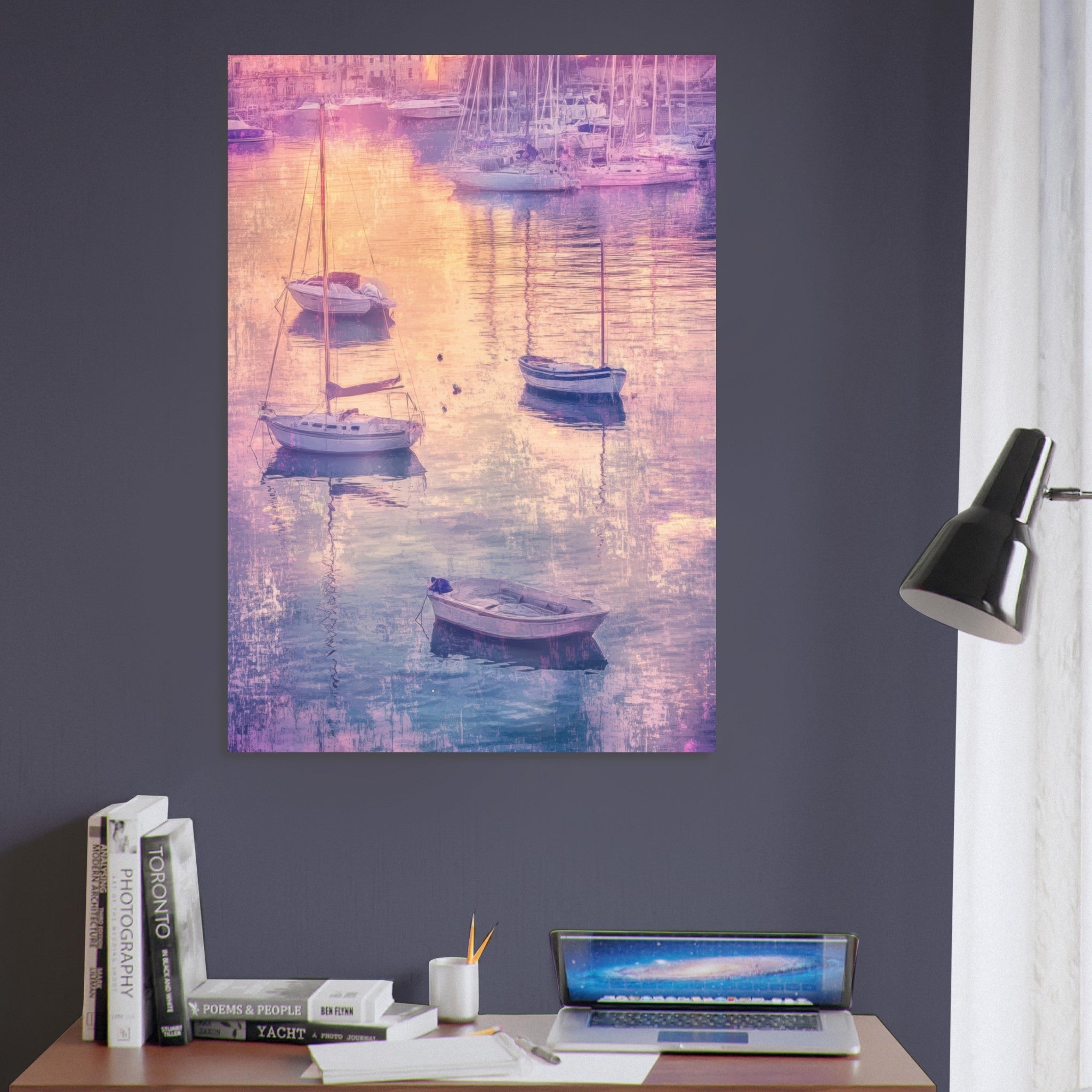 Aluminum Print Portrait - Boats at Dusk A harbor filled with gently rocky 3 - Shop Ai Art WebShop - Digital Art online Store
