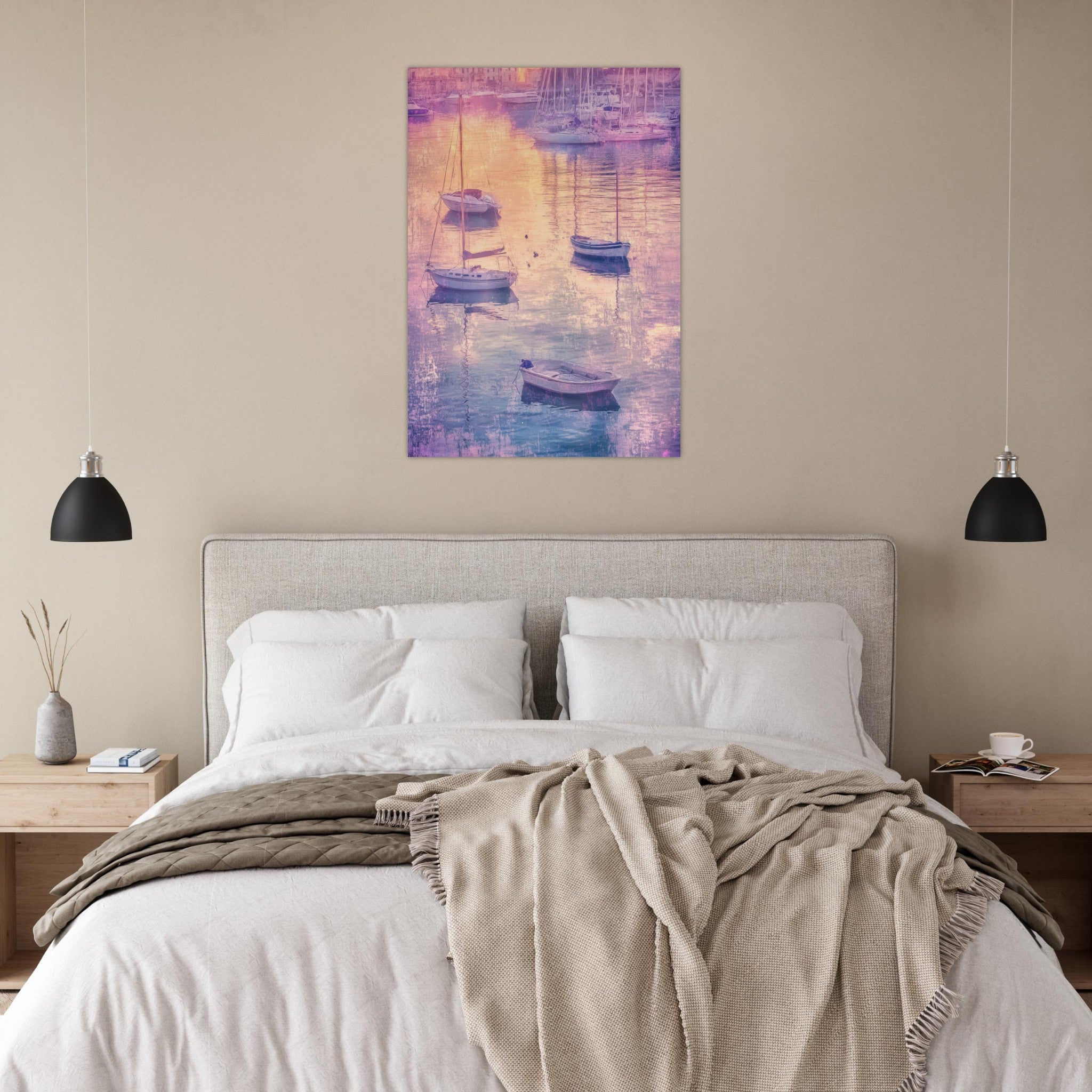 Aluminum Print Portrait - Boats at Dusk A harbor filled with gently rocky 3 - Shop Ai Art WebShop - Digital Art online Store