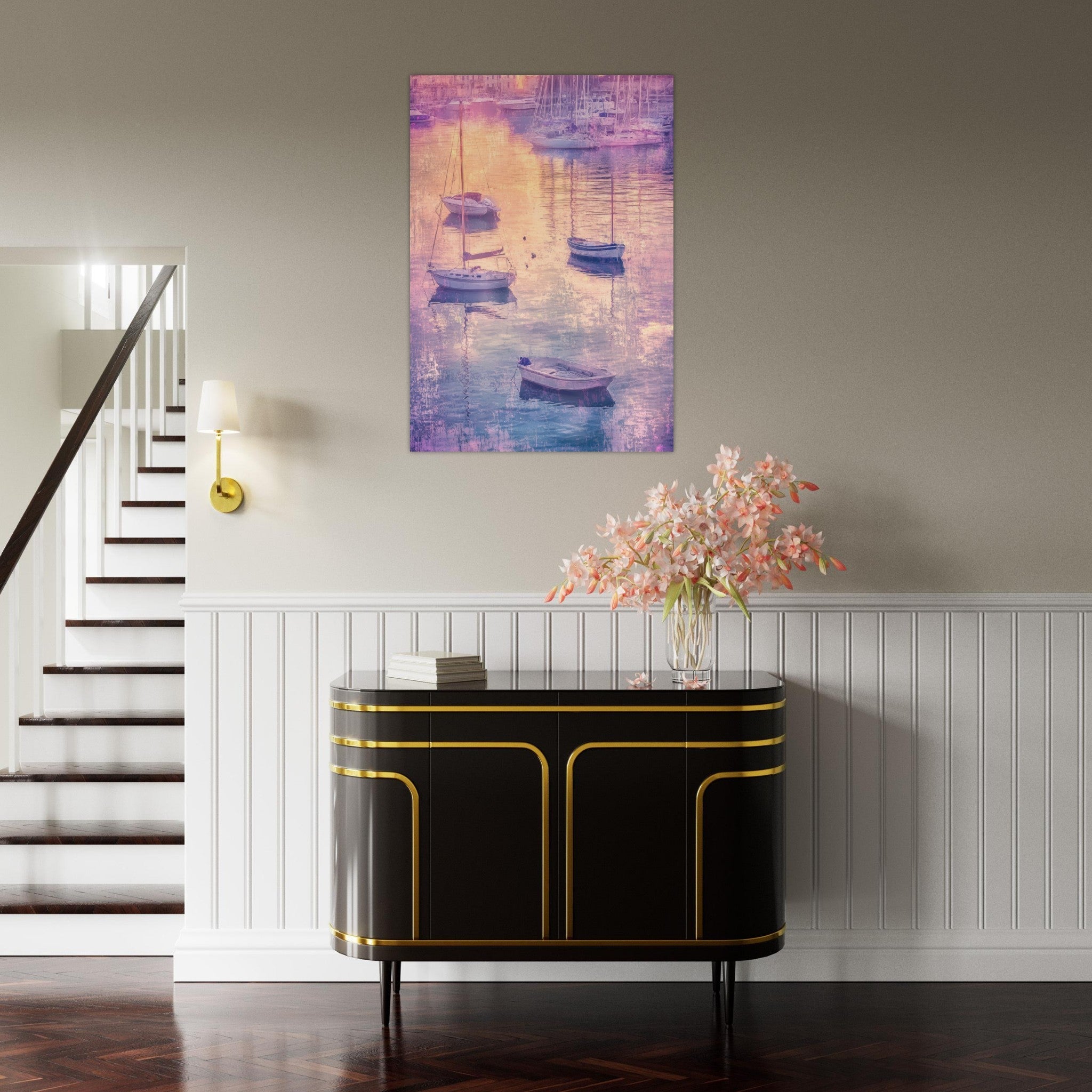Aluminum Print Portrait - Boats at Dusk A harbor filled with gently rocky 3 - Shop Ai Art WebShop - Digital Art online Store