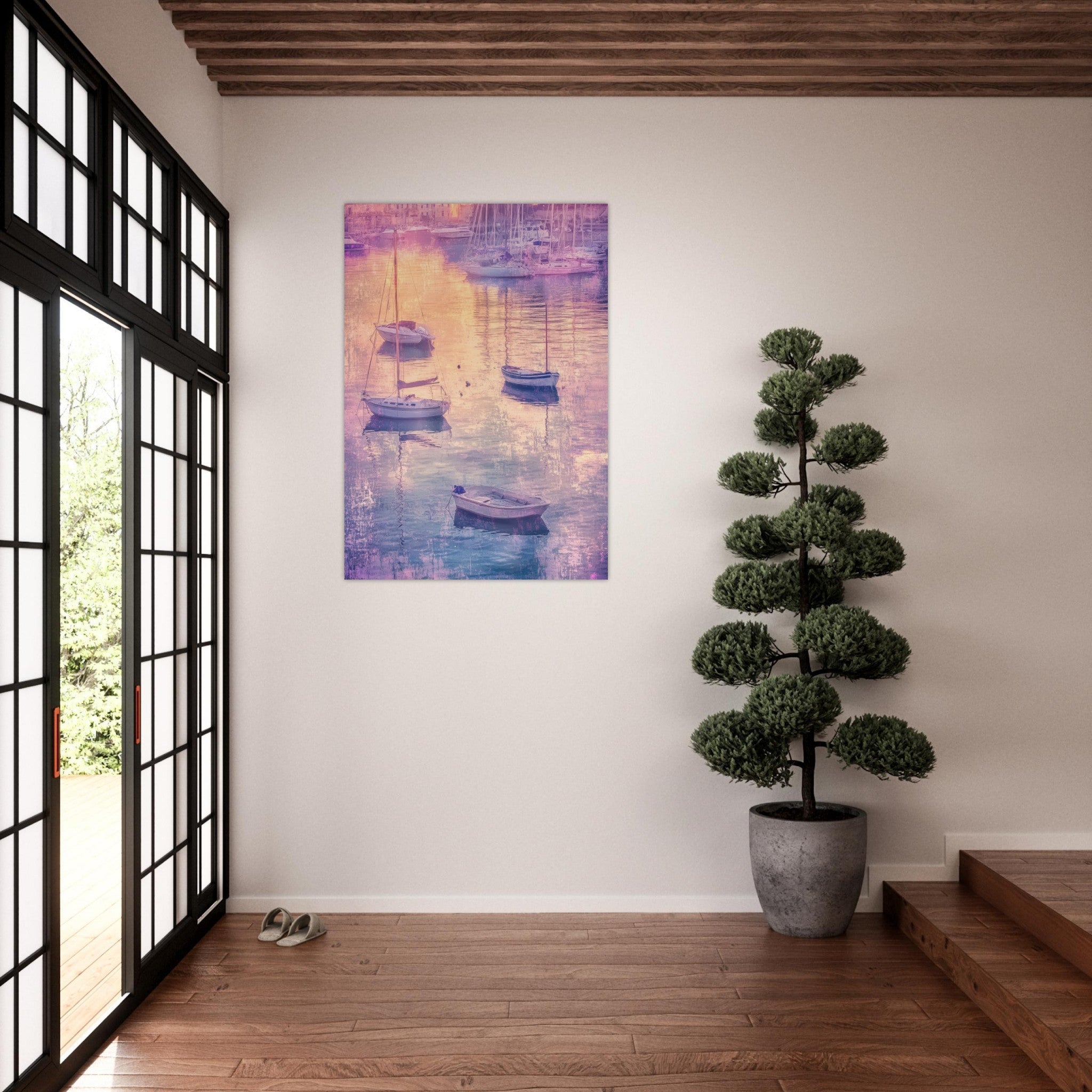 Aluminum Print Portrait - Boats at Dusk A harbor filled with gently rocky 3 - Shop Ai Art WebShop - Digital Art online Store