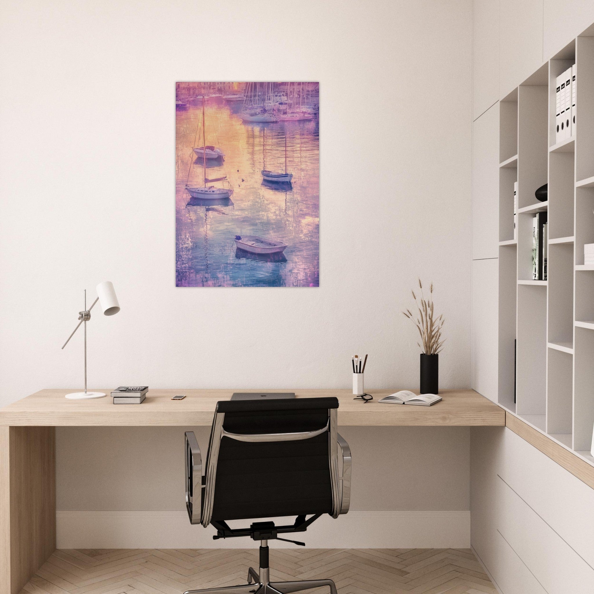 Aluminum Print Portrait - Boats at Dusk A harbor filled with gently rocky 3 - Shop Ai Art WebShop - Digital Art online Store