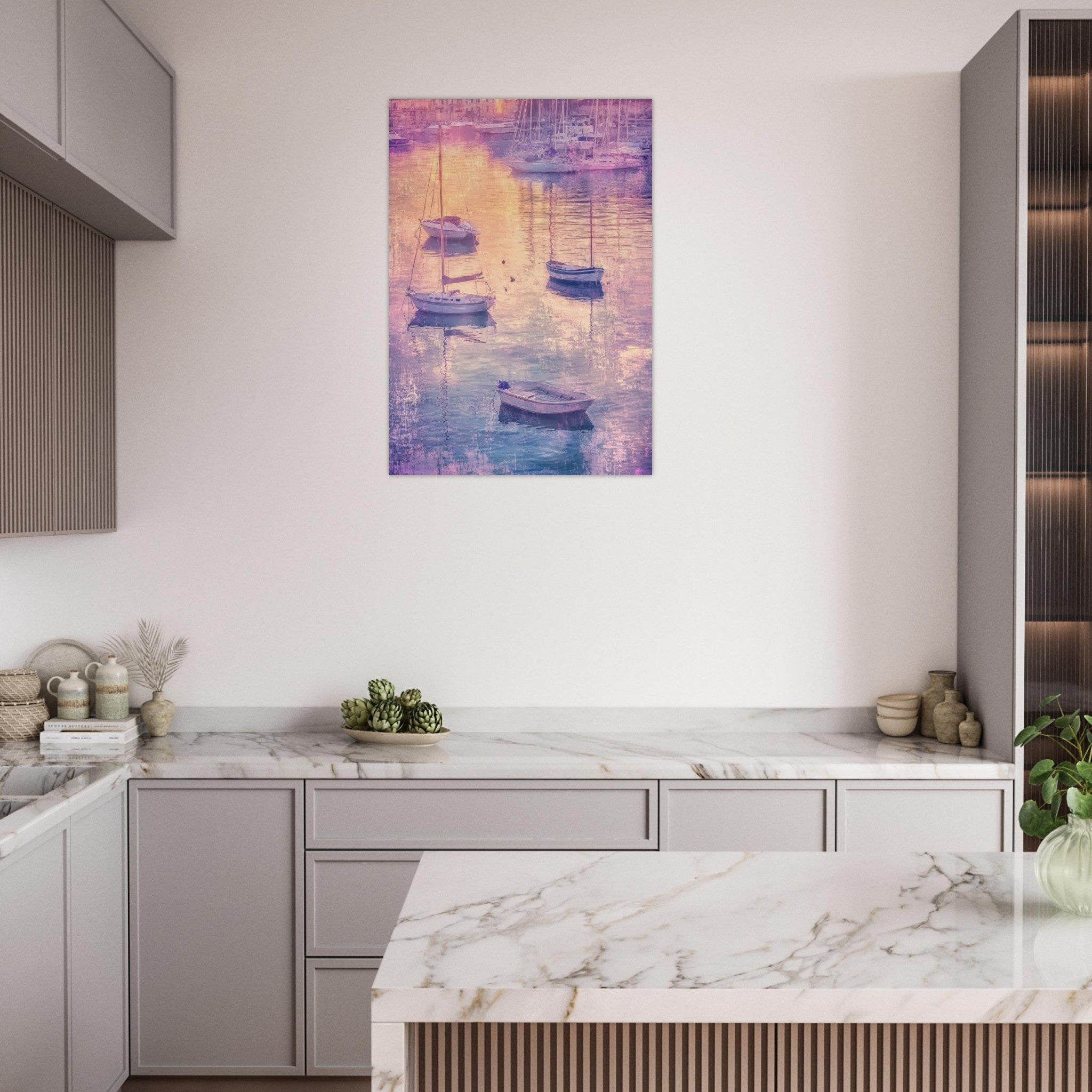 Aluminum Print Portrait - Boats at Dusk A harbor filled with gently rocky 3 - Shop Ai Art WebShop - Digital Art online Store