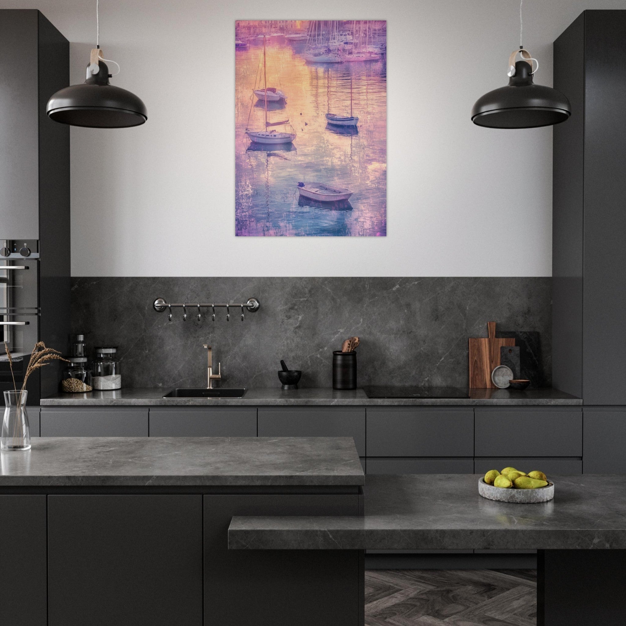 Aluminum Print Portrait - Boats at Dusk A harbor filled with gently rocky 3 - Shop Ai Art WebShop - Digital Art online Store