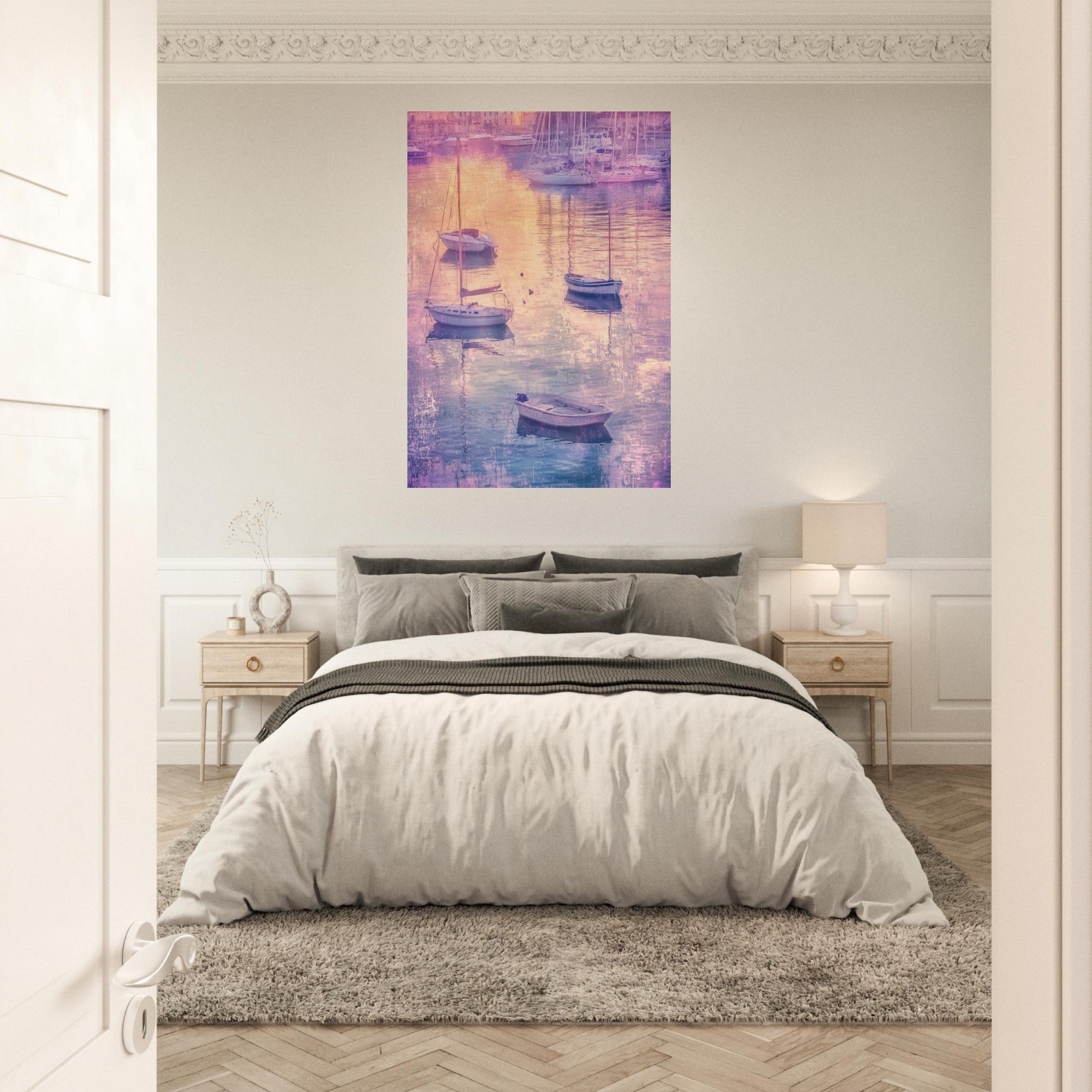 Aluminum Print Portrait - Boats at Dusk A harbor filled with gently rocky 3 - Shop Ai Art WebShop - Digital Art online Store
