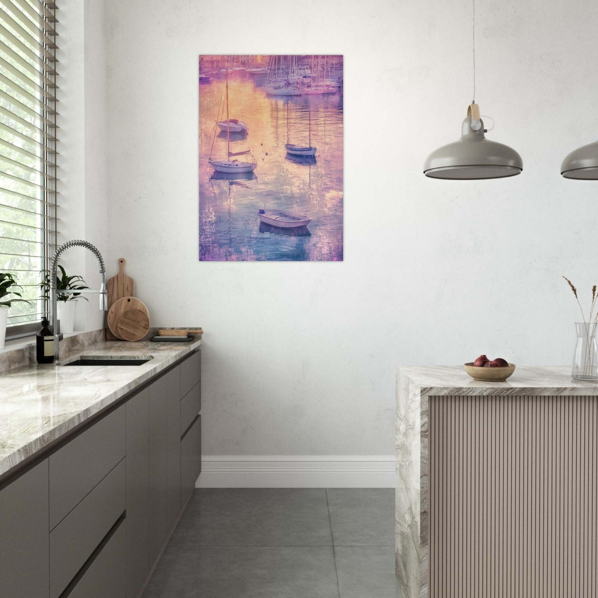 Aluminum Print Portrait - Boats at Dusk A harbor filled with gently rocky 3 - Shop Ai Art WebShop - Digital Art online Store