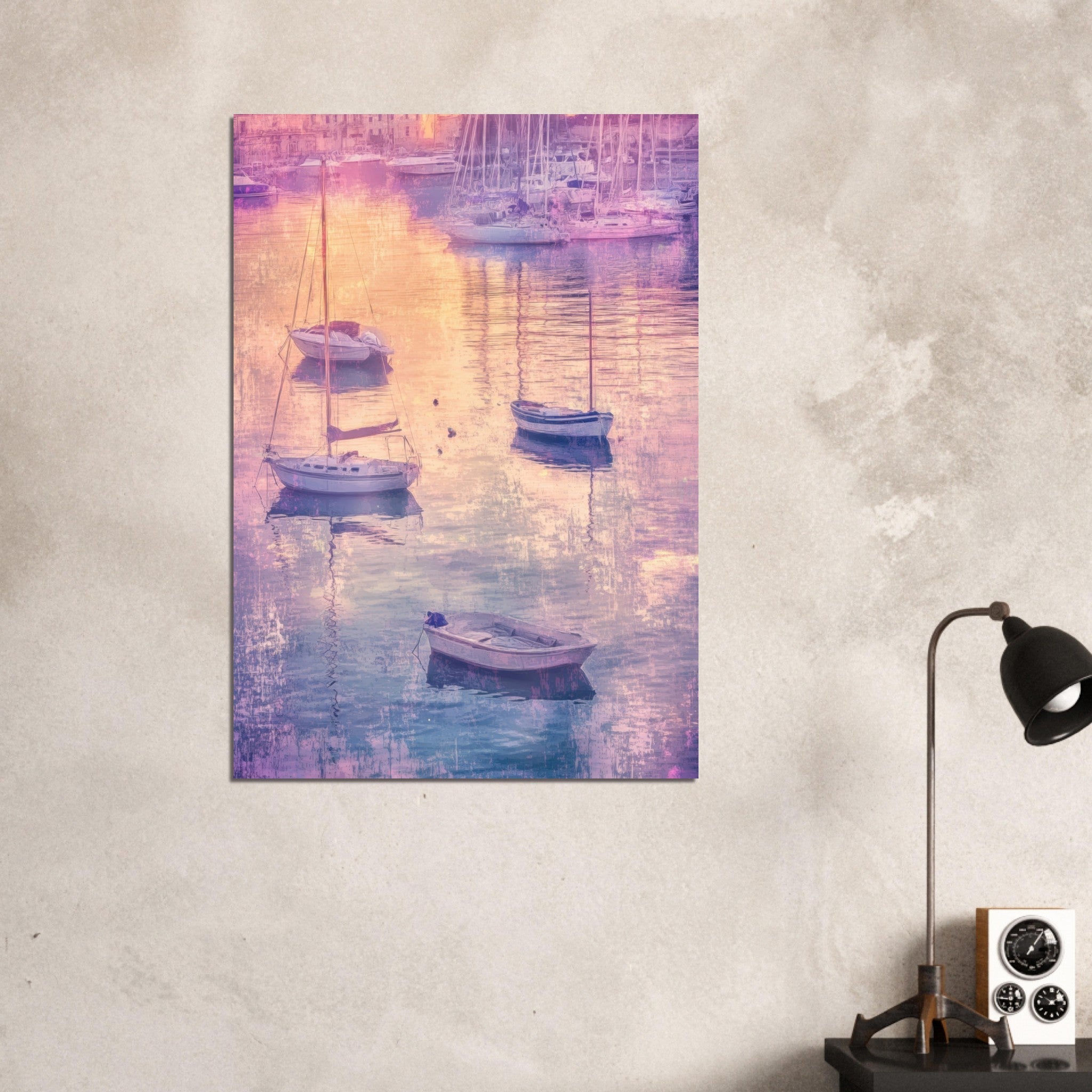 Aluminum Print Portrait - Boats at Dusk A harbor filled with gently rocky 3 - Shop Ai Art WebShop - Digital Art online Store