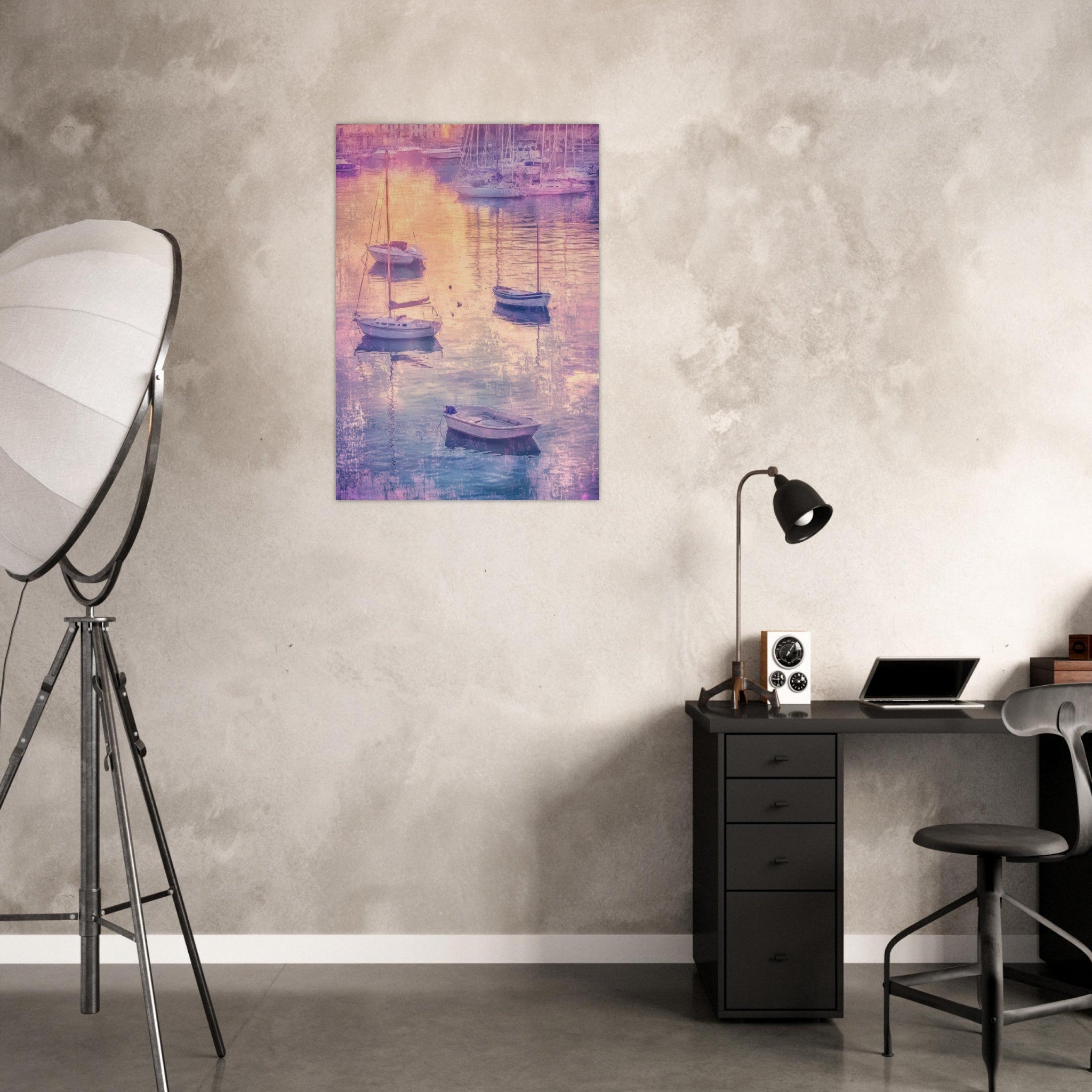Aluminum Print Portrait - Boats at Dusk A harbor filled with gently rocky 3 - Shop Ai Art WebShop - Digital Art online Store
